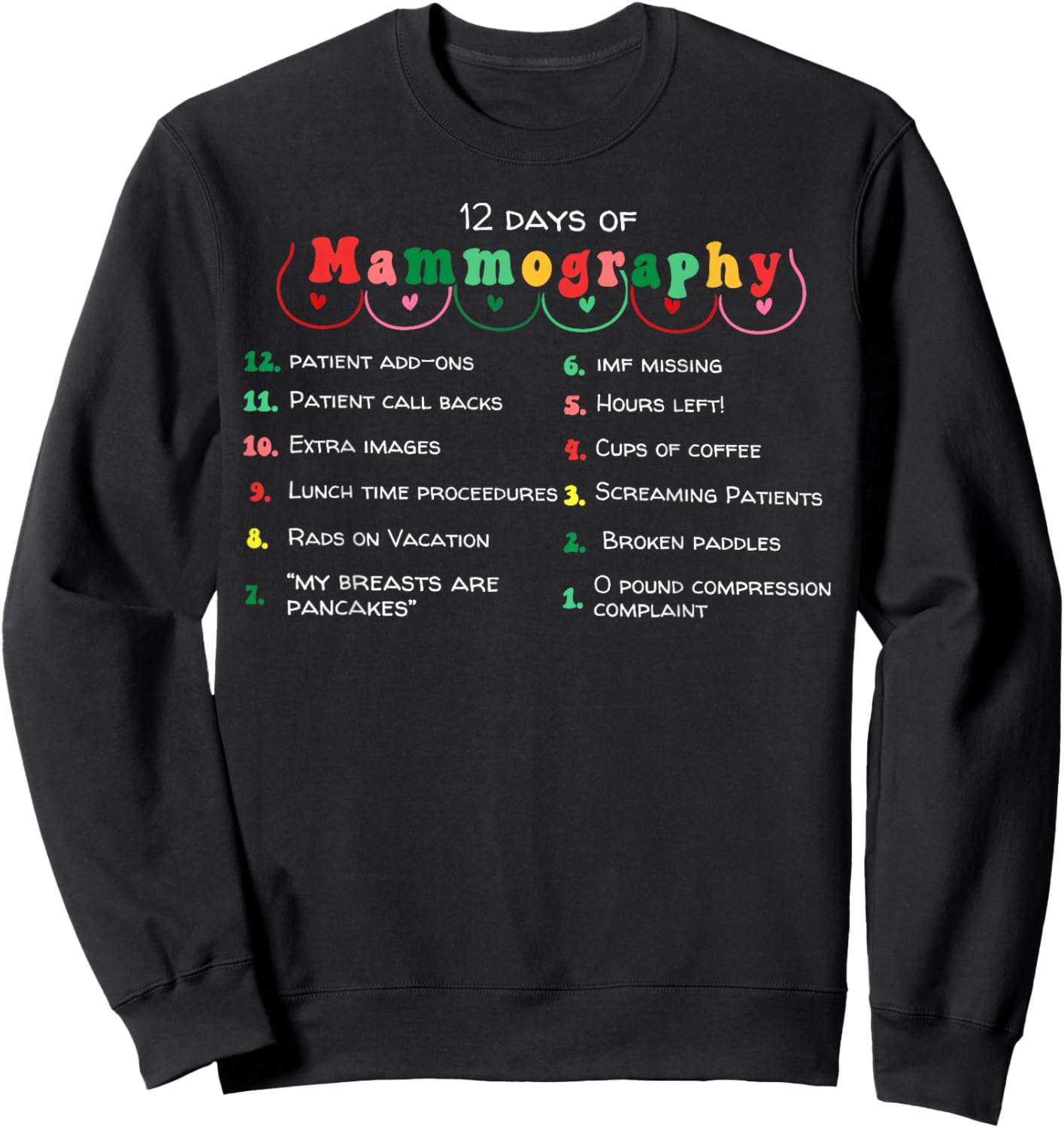 12 Days Of Mammography Mammo Technologist Christmas Pajamas Sweatshirt - Sweatshirt | Black