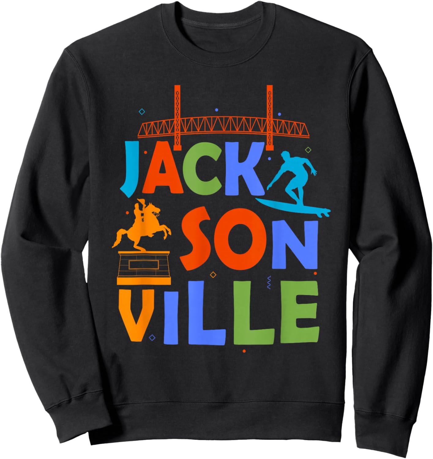 Jacksonville Souvenir Surfing Florida Skyline Jacksonville Sweatshirt - Sweatshirt | Black
