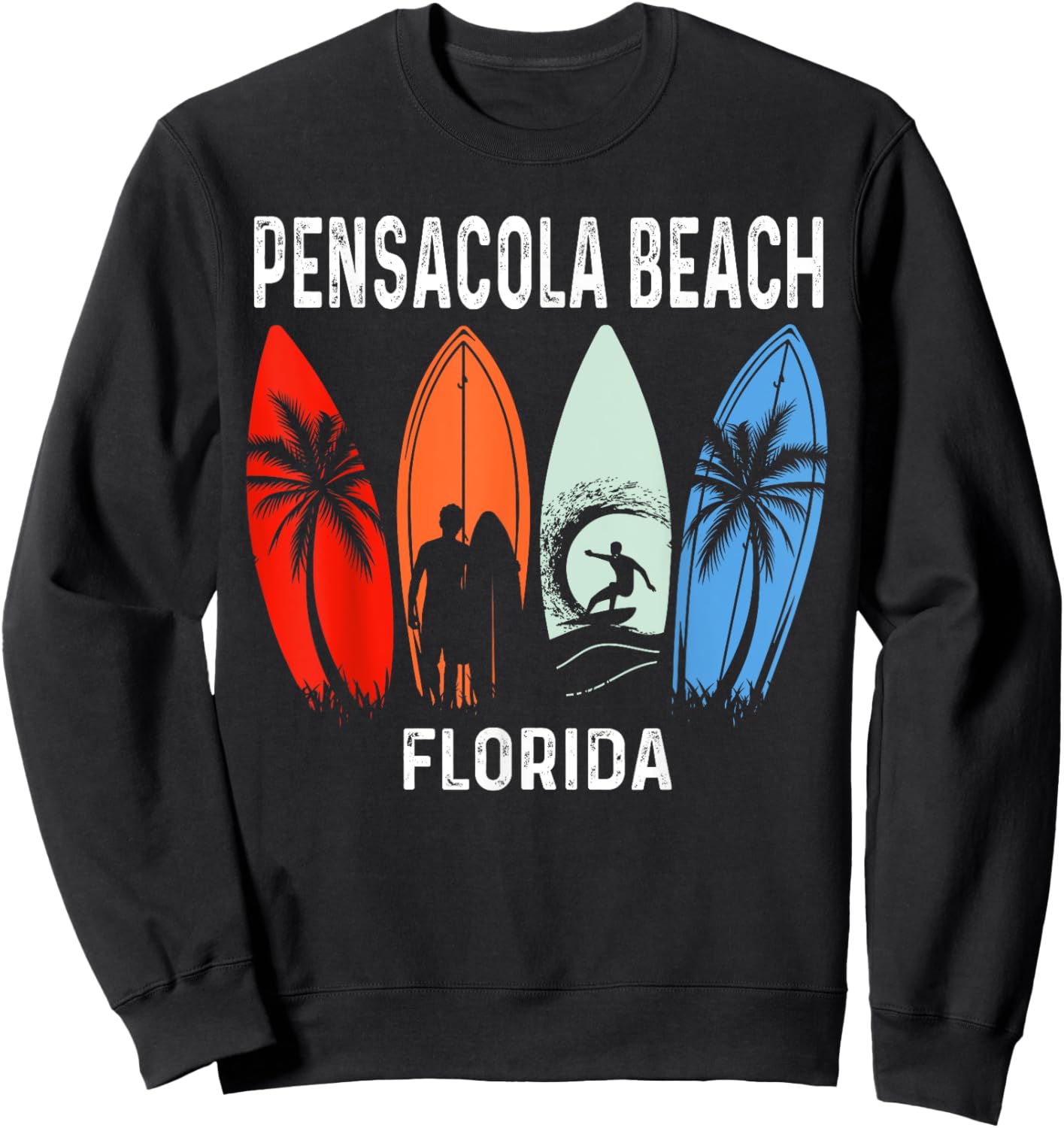 Retro Pensacola Beach Florida Surfboarder Beach Men Women Girls Kids Sweatshirt - Sweatshirt | Black