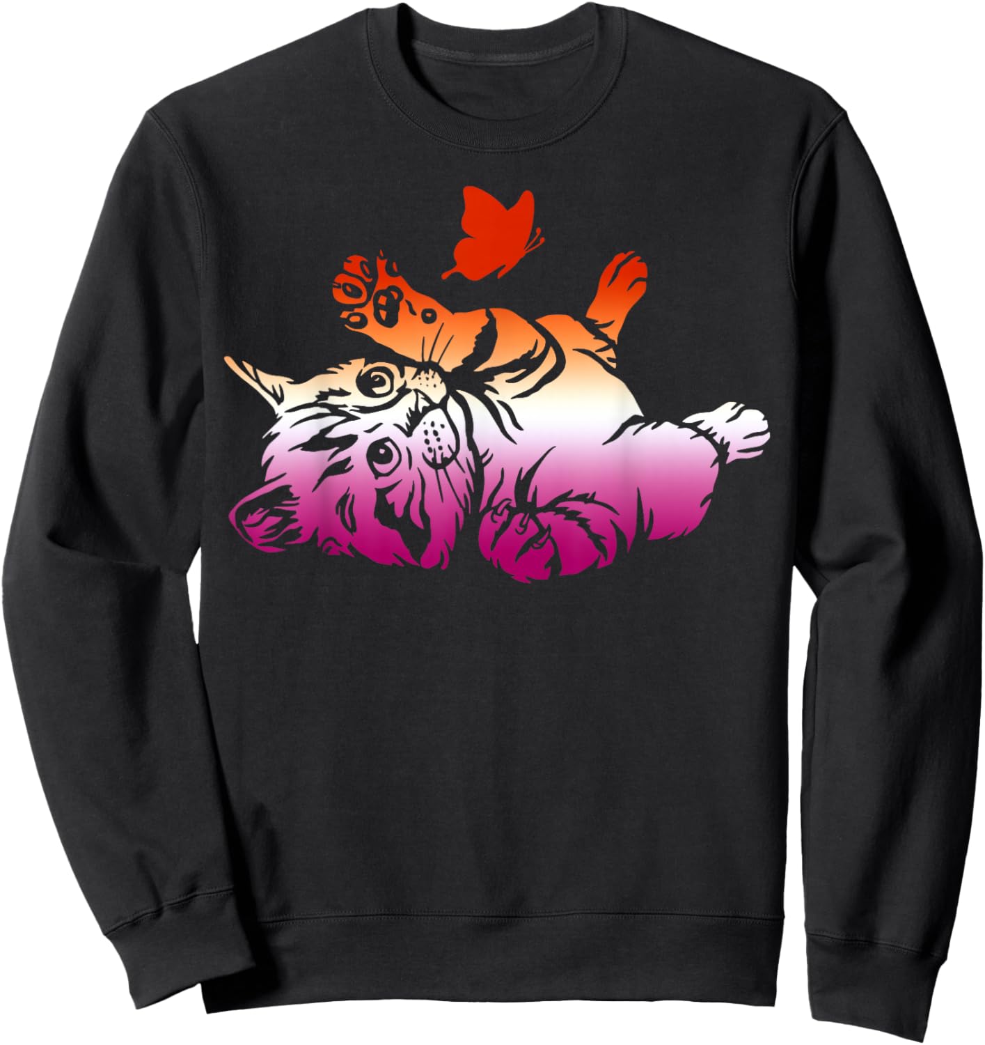 Lesbian Playful Cat Butterfly Cute Pride Love Sweatshirt - Sweatshirt | Black