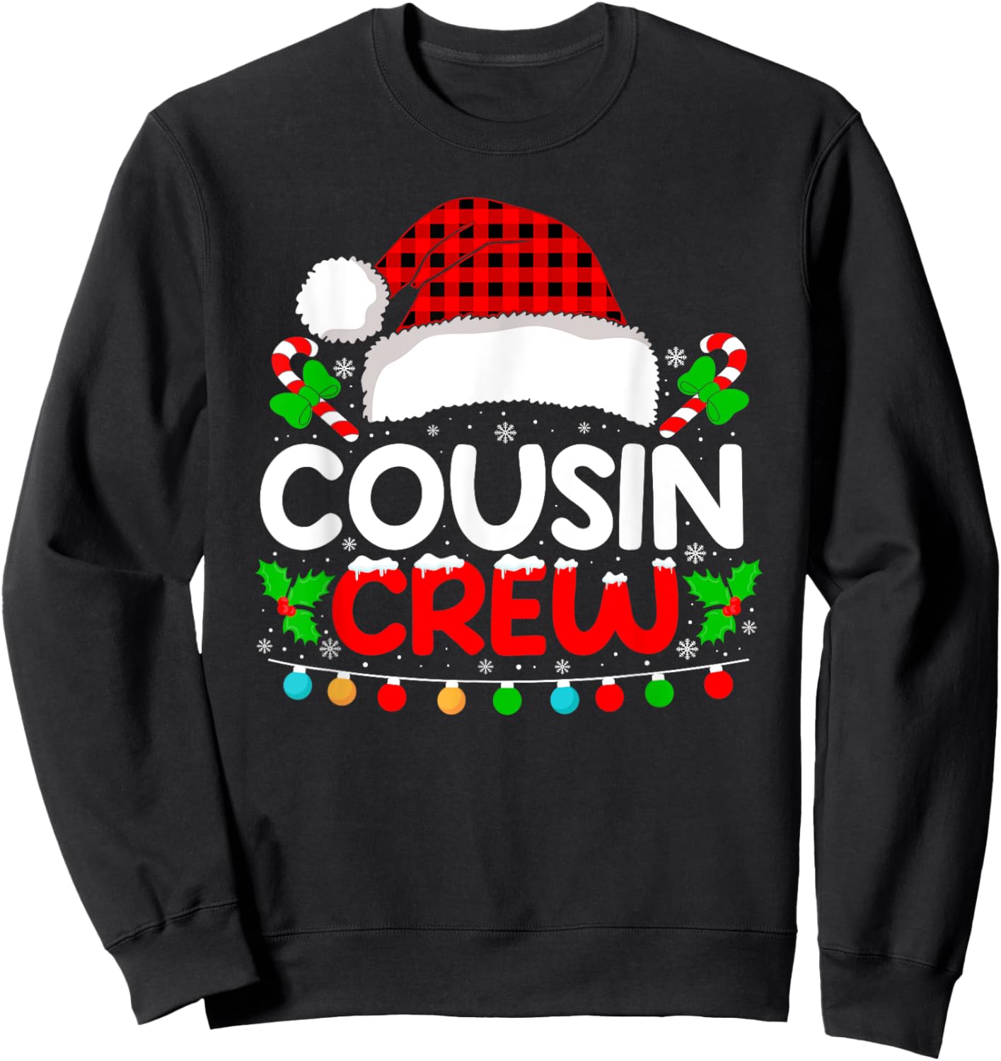 Cousin Crew Buffalo Plaid Xmas Pajamas Christmas Lights Sweatshirt - Sweatshirt | Black