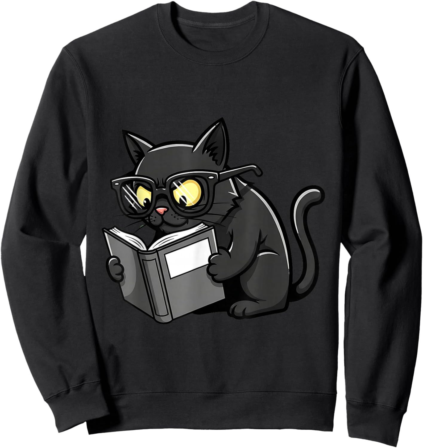 Cat Reading a Book Nerd Kitty Bookworm Sweatshirt - Sweatshirt | Black