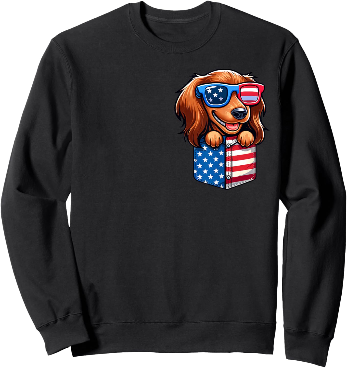 Long Hair Dachshund 4th July USA Flag In Pocket America Sweatshirt - Sweatshirt | Black