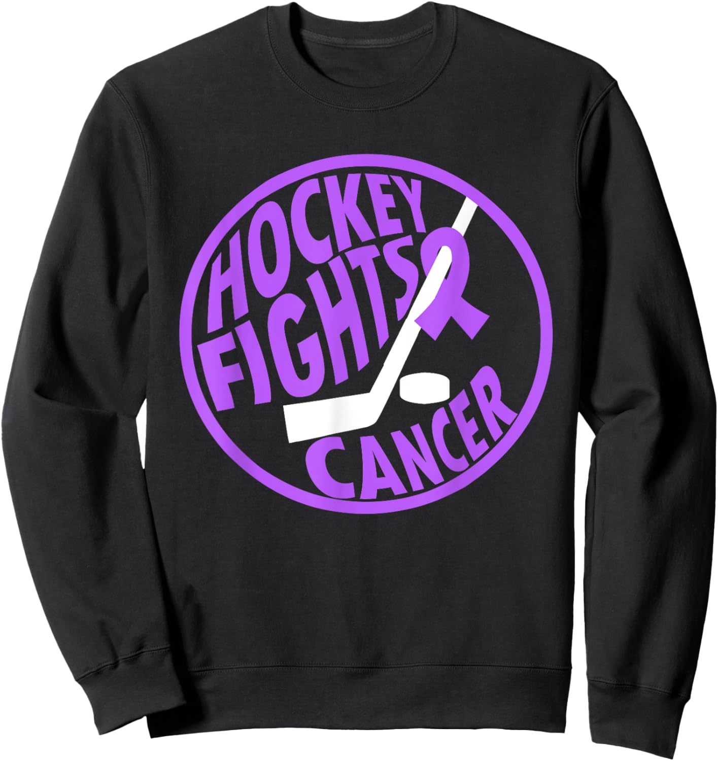 Funny Hockey Fights Cancer Purple Ribbon Gift Sweatshirt - Sweatshirt | Black