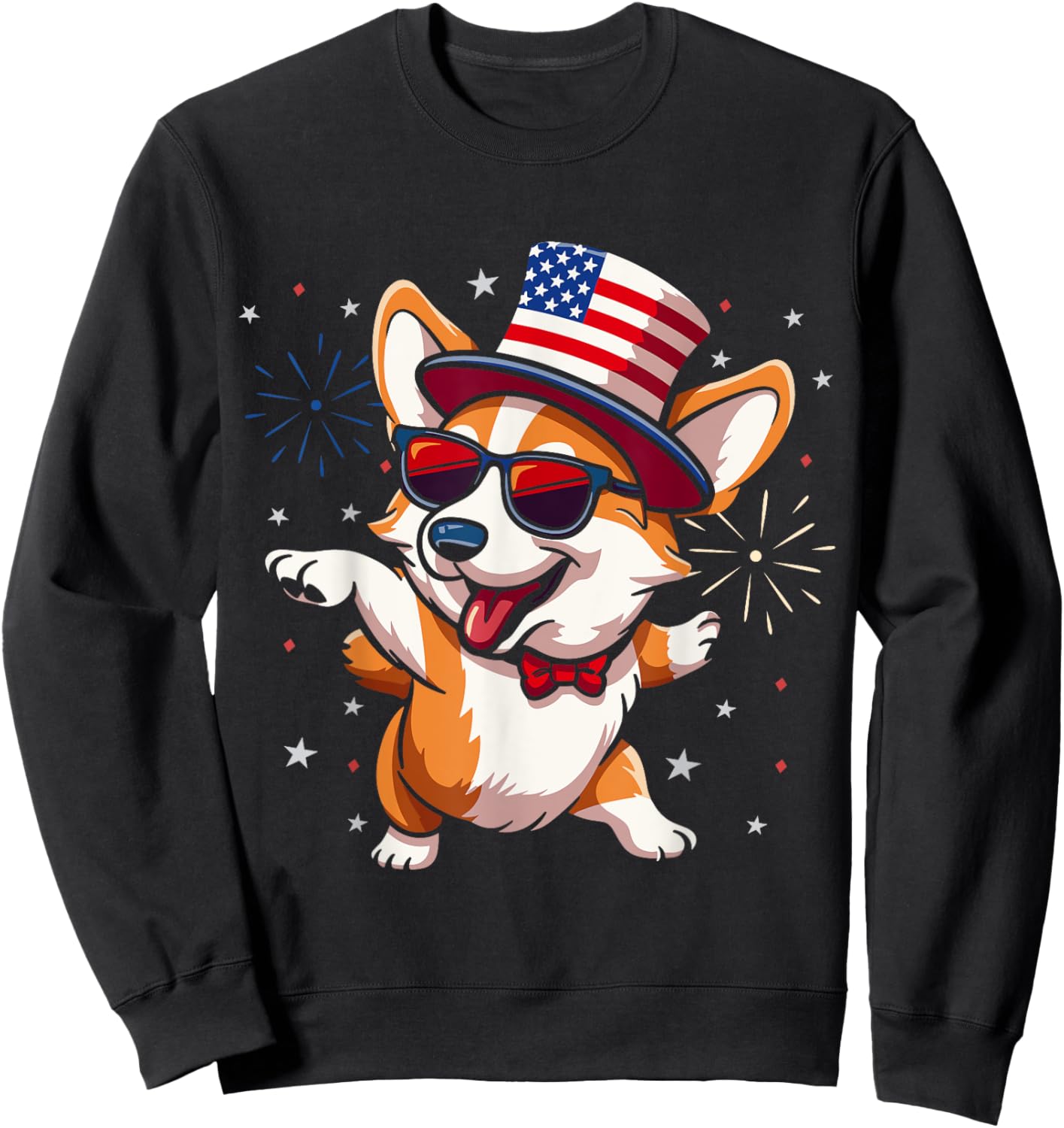 Patriotic American Corgi Dancing USA Flag Dog 4th Of July Women Kids Men Sweatshirt - Sweatshirt | Black