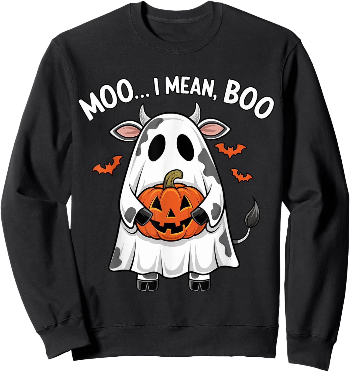 Ghost Cow Moo I Mean Boo Halloween Funny Highlands Cow Lover Sweatshirt - Sweatshirt | Black