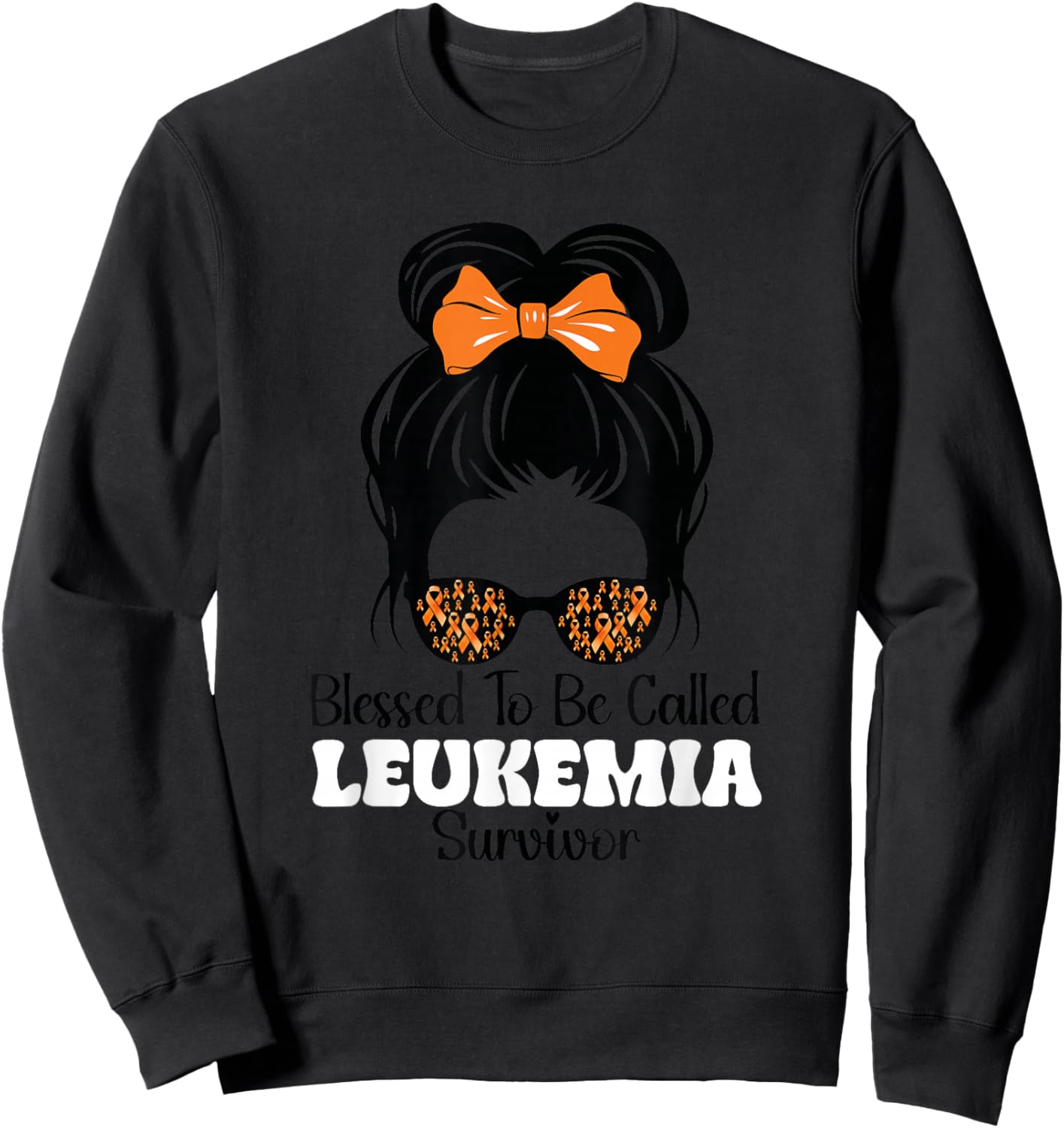 Blessed to Be Called Leukemia Survivor Orange Ribbon Bow Sweatshirt - Sweatshirt | Black