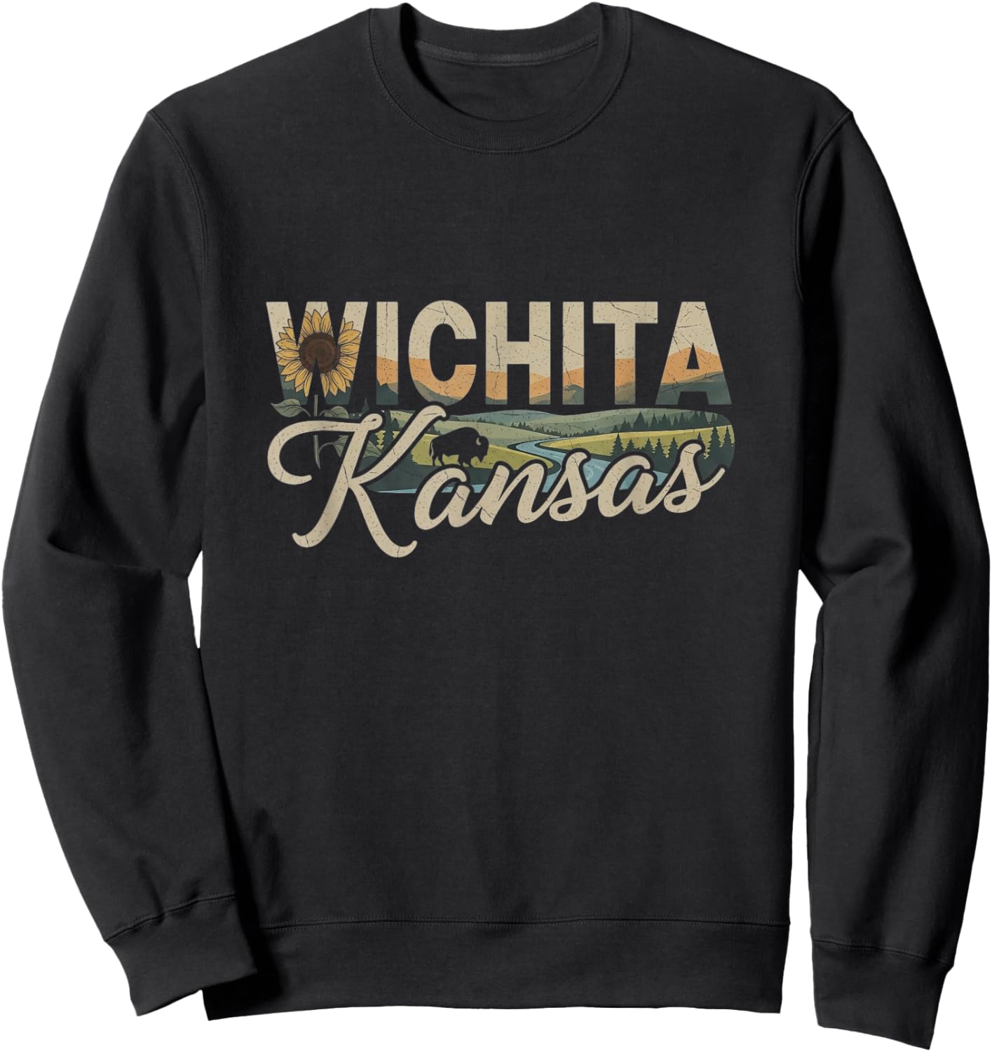 Retro Wichita Kansas Design Sweatshirt - Sweatshirt | Black