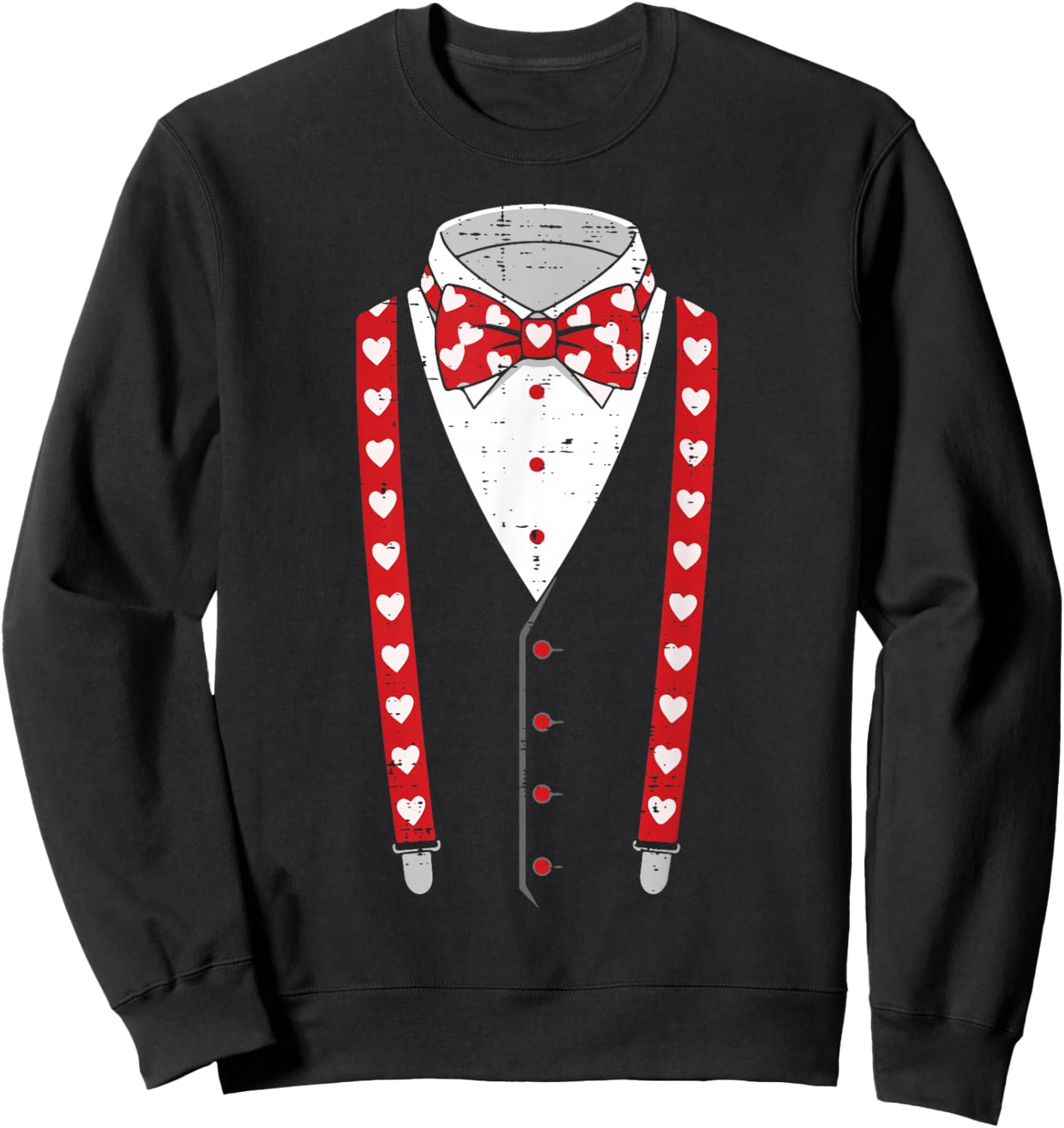 Valentines Day Suspenders Bow Tie Suit Costume Men Boys Kids Sweatshirt - Sweatshirt | Black