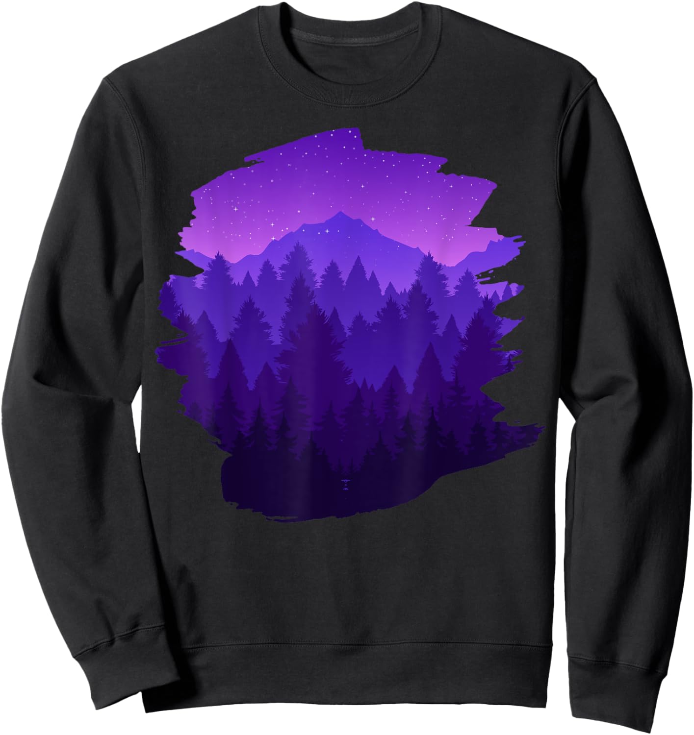 Mountain, Nature Trees and Forest by Night Sweatshirt - Sweatshirt | Black