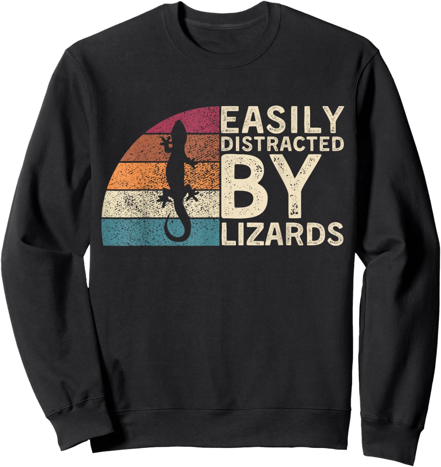 Retro Vintage Easily Distracted By Lizards Reptile Funny Sweatshirt - Sweatshirt | Black