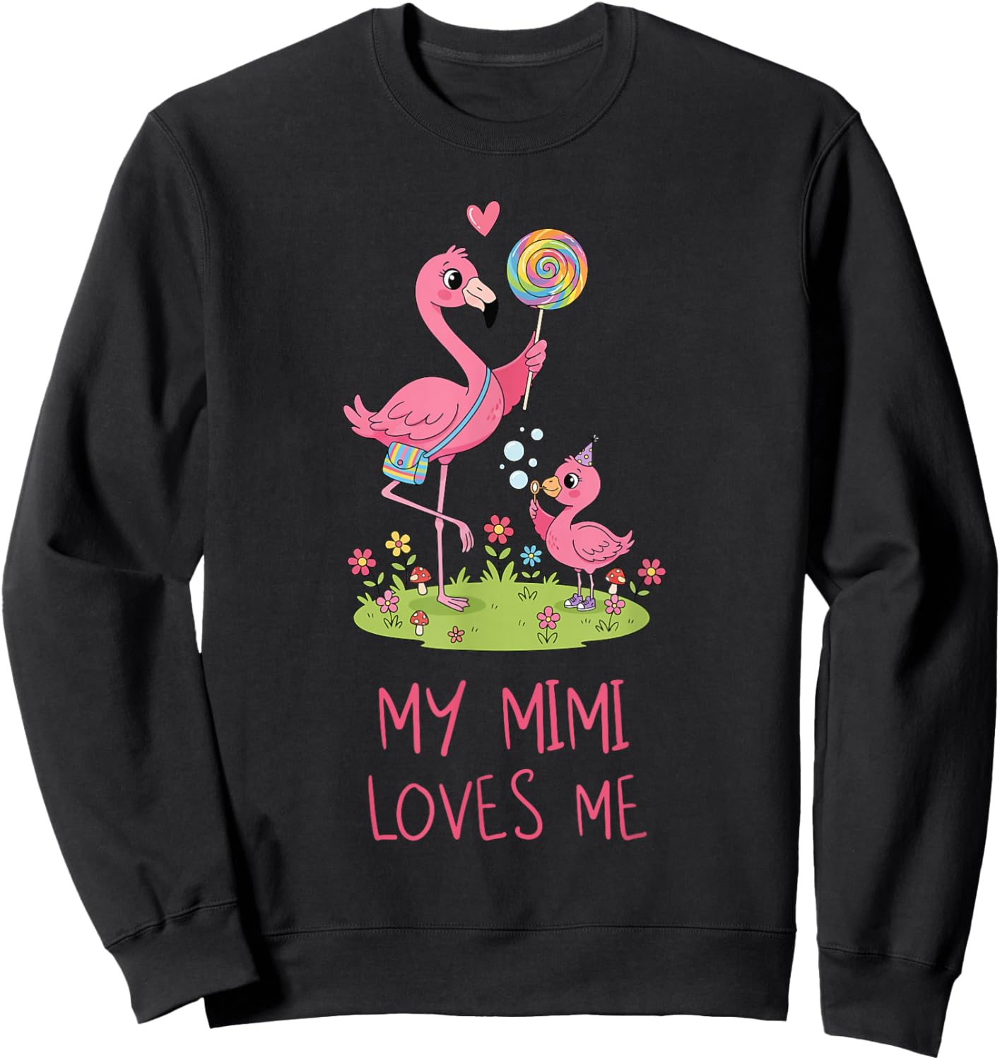 Cute Baby & Grandma Flamingo My Mimi Loves Me Sweatshirt - Sweatshirt | Black