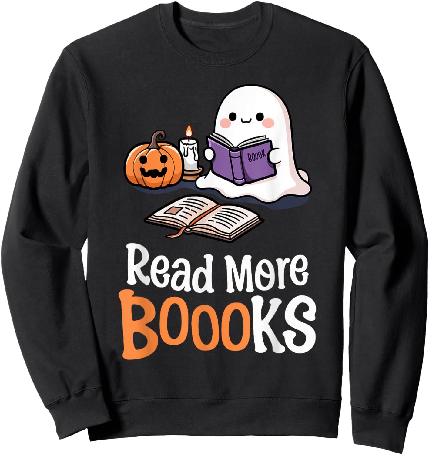 Halloween Teacher Women Cute Reading Ghost Read More Books Sweatshirt - Sweatshirt | Black