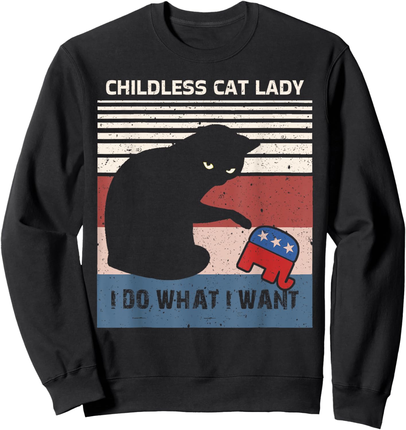 Childless Cat Lady For Kamala Harris Funny Cat ladies Retro Sweatshirt - Sweatshirt | Black