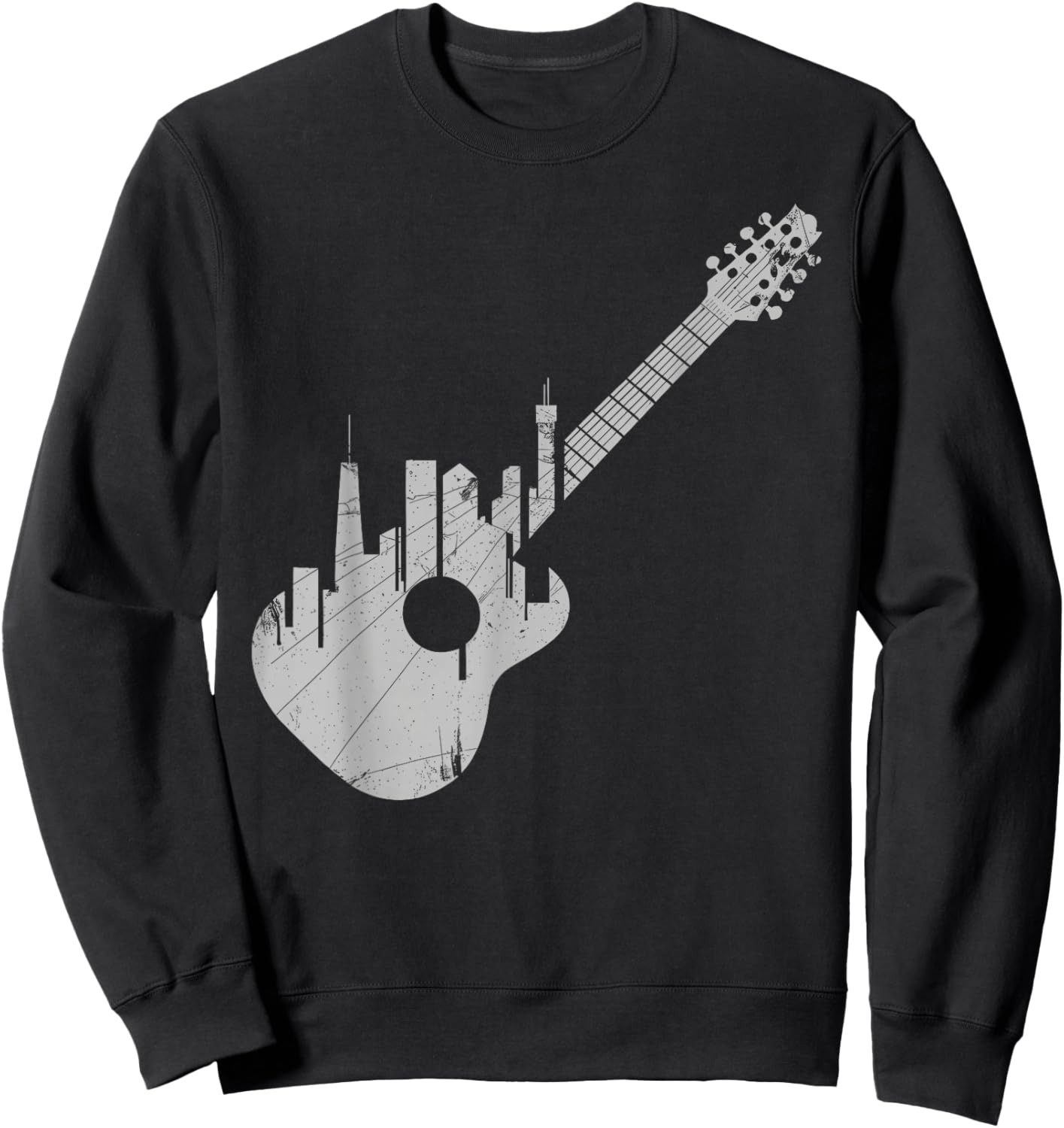 Grunge Guitar with City Skyline Band Guitar Musician Sweatshirt - Sweatshirt | Black