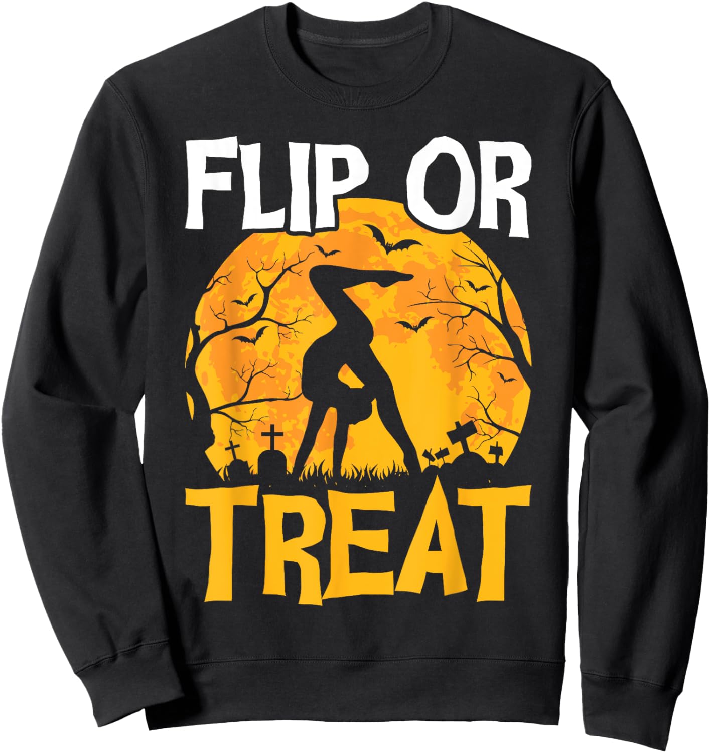 Gymnastics Halloween Flip or Treat Halloween Gymnastics Sweatshirt - Sweatshirt | Black