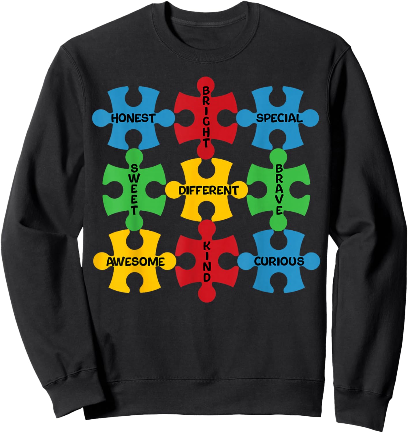 Autism Awareness Advocate Puzzle Pieces Boys Girls Kids Sweatshirt - Sweatshirt | Black
