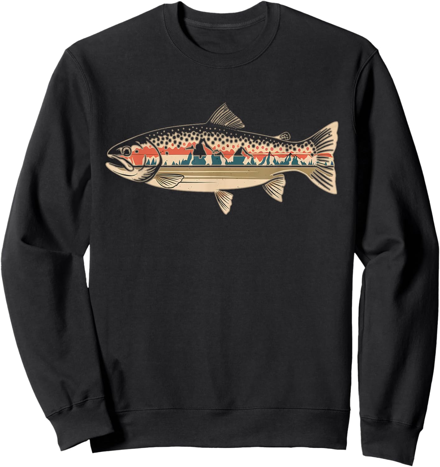 Retro Fish Trout Peach Nature , Black, S Sweatshirt - Sweatshirt | Black