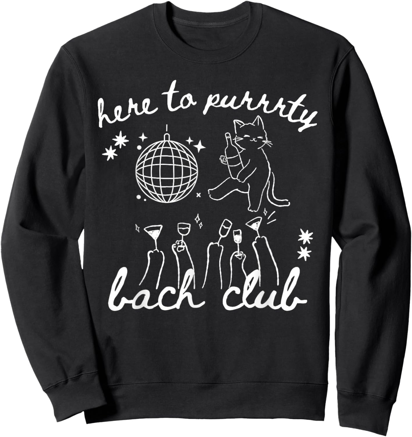 Here to purrrty Getting Meowied Bachelorette Party Cat Lover Sweatshirt - Sweatshirt | Black