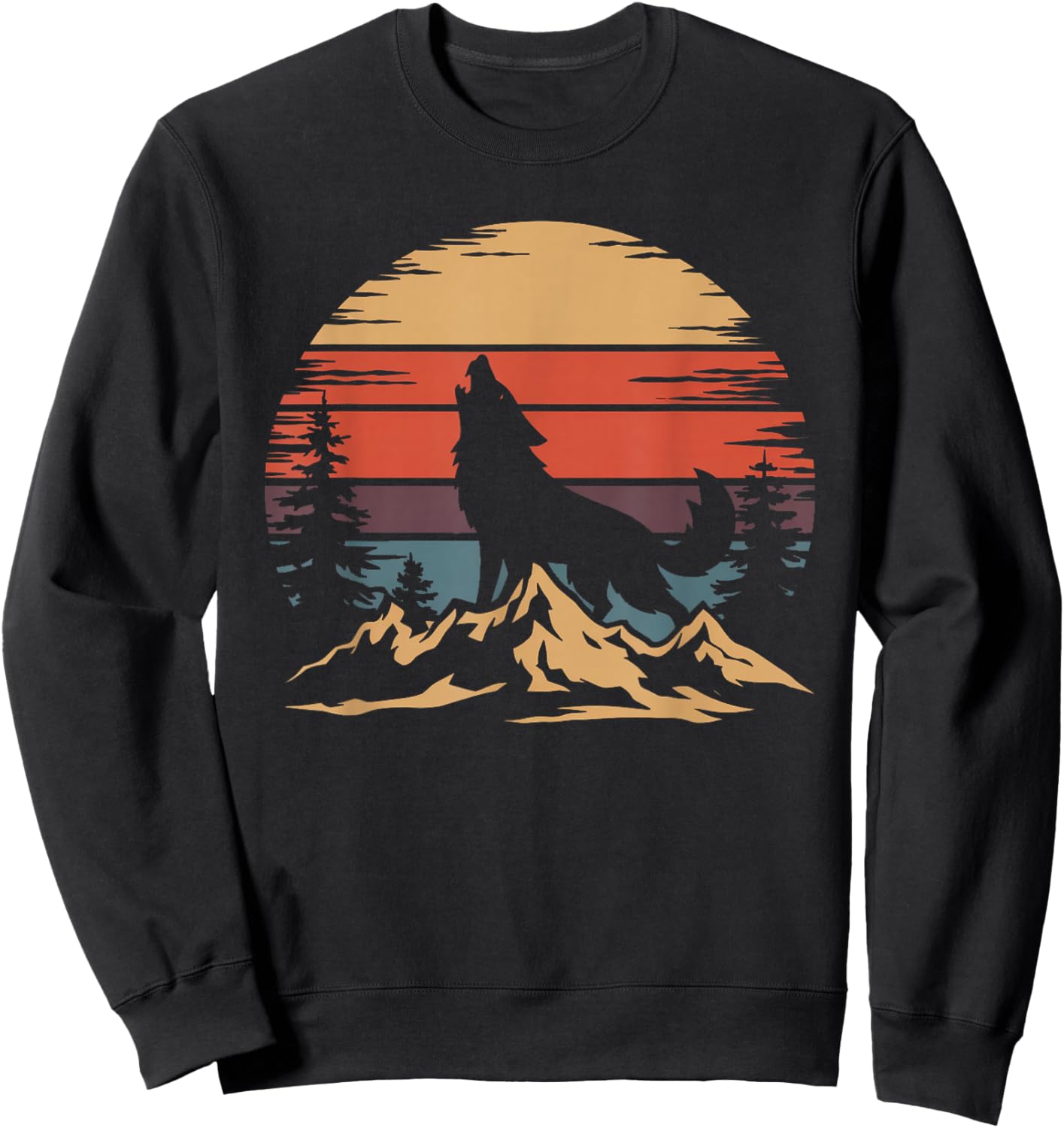 Wolf Mountain - Retro Wildlife Howling Wolf Nature Sweatshirt - Sweatshirt | Black