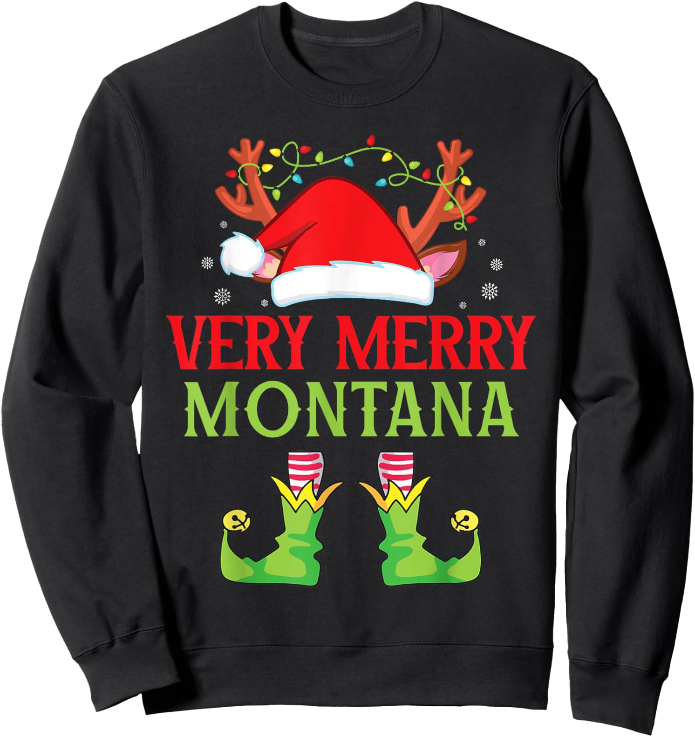 Festive Christmas Elf & Santa Claus Very Merry in MONTANA Sweatshirt - Sweatshirt | Black