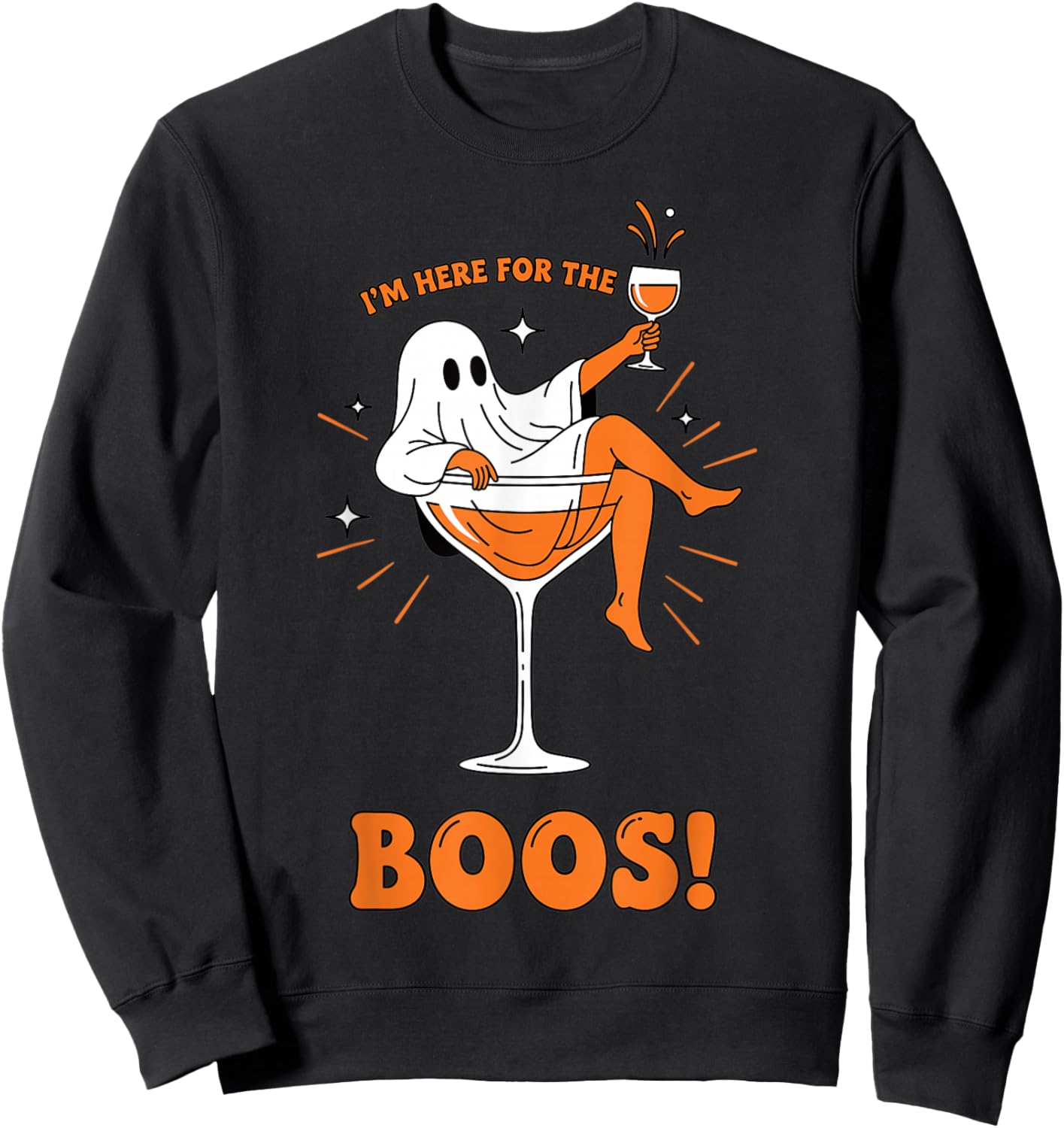 Funny Ghost Halloween Wine I’m Here for Boos Sweatshirt - Sweatshirt | Black