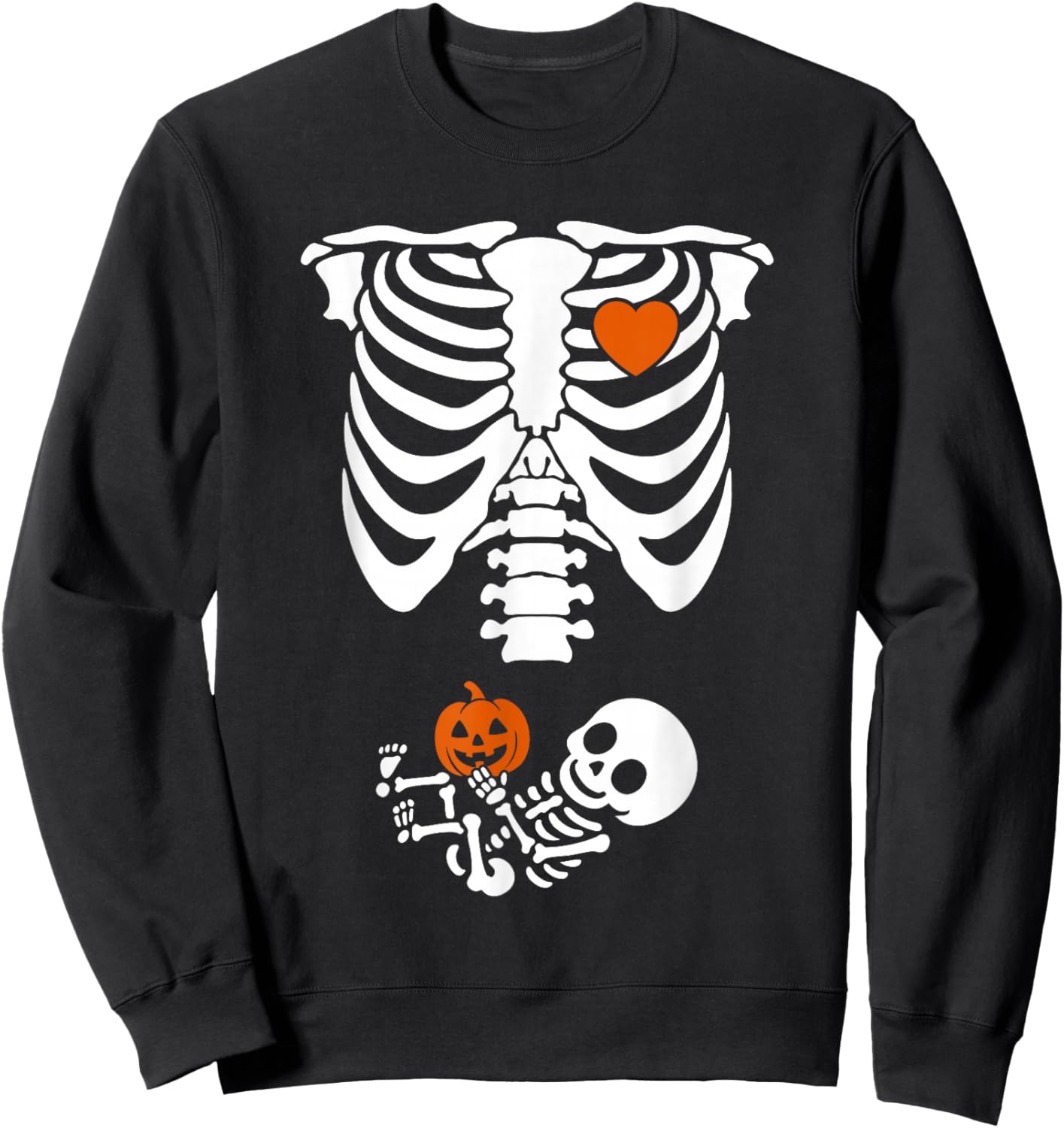 Skeleton Pregnancy Halloween with Baby Pumpkin Sweatshirt - Sweatshirt | Black