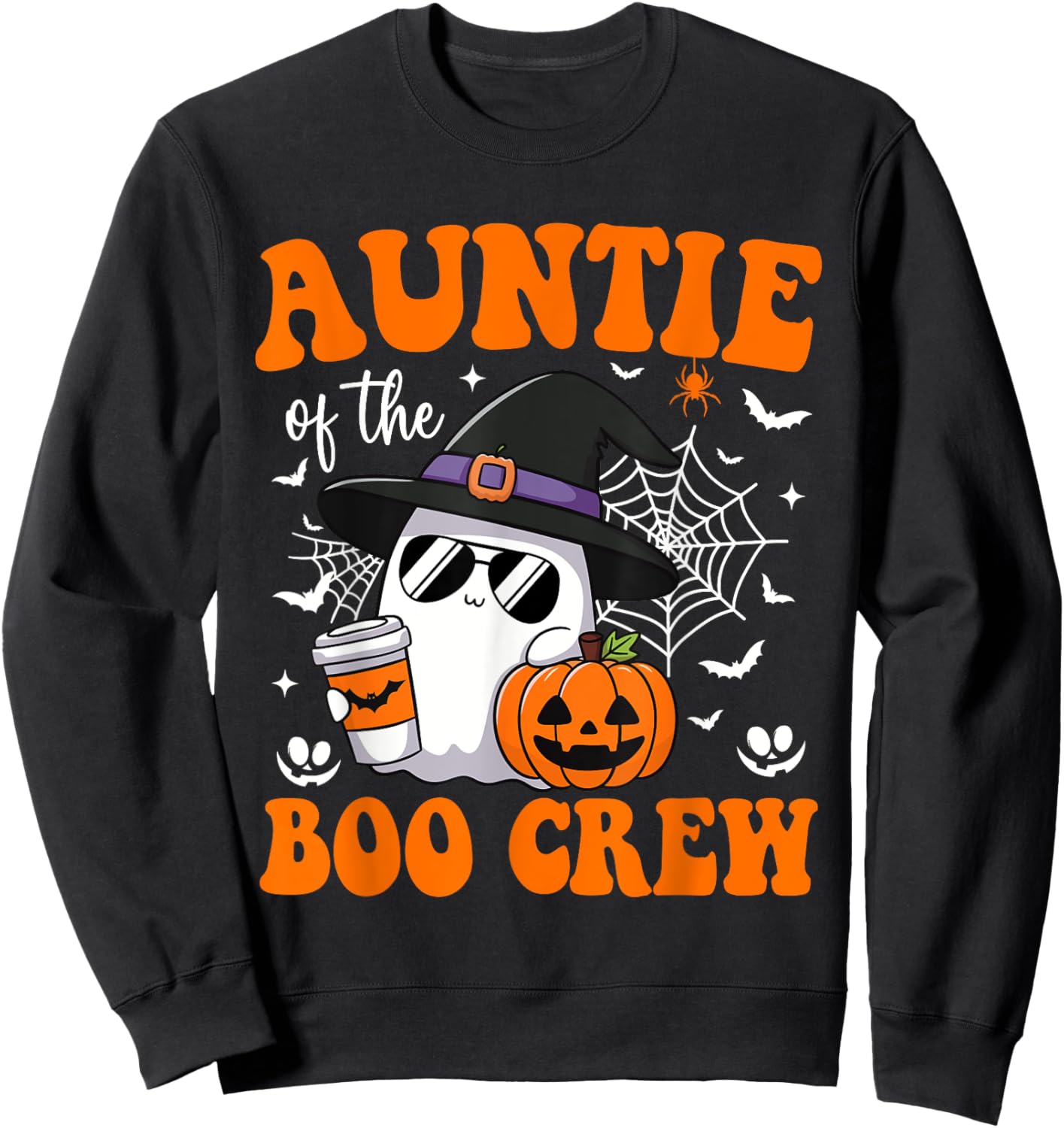Auntie Boo Crew Groovy Ghost Matching Family Halloween Sweatshirt - Sweatshirt | Black