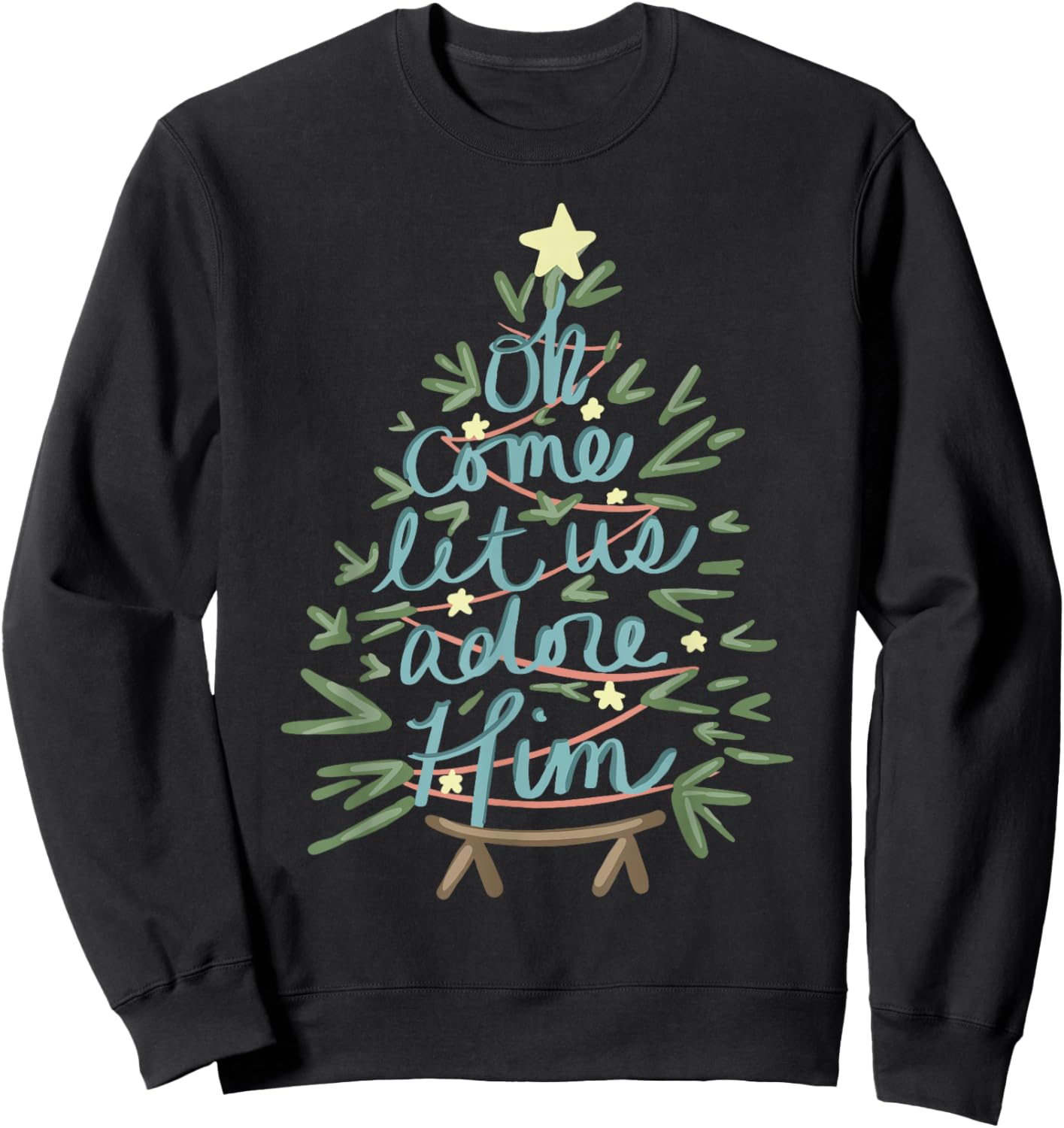 Oh Come Let Us Adore Him Christian Jesus Christmas Pajamas Sweatshirt - Sweatshirt | Black