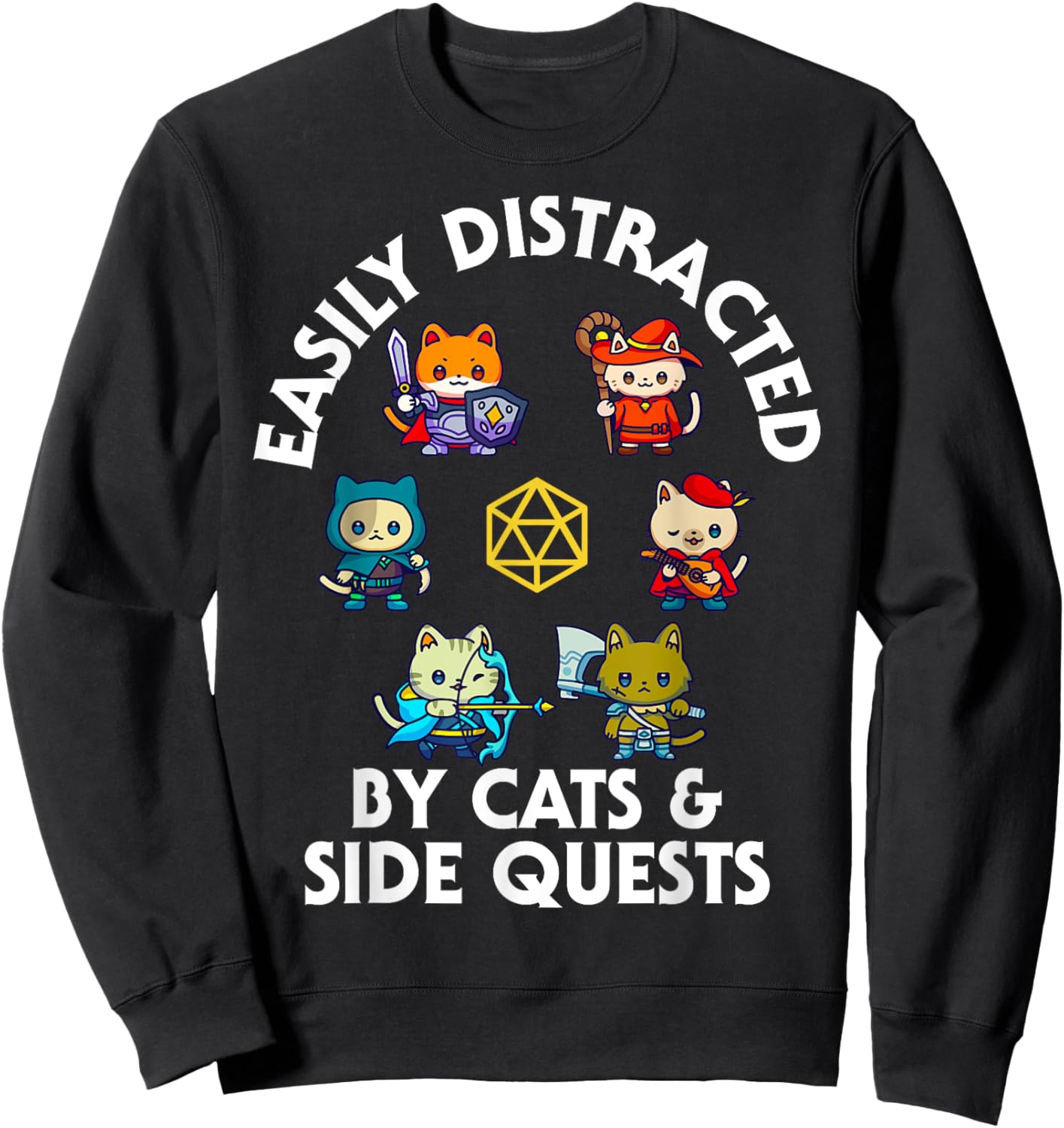 RPG Gamer Cats Side Quest Funny Nerd ADHD Cat Men Women Kids Sweatshirt - Sweatshirt | Black