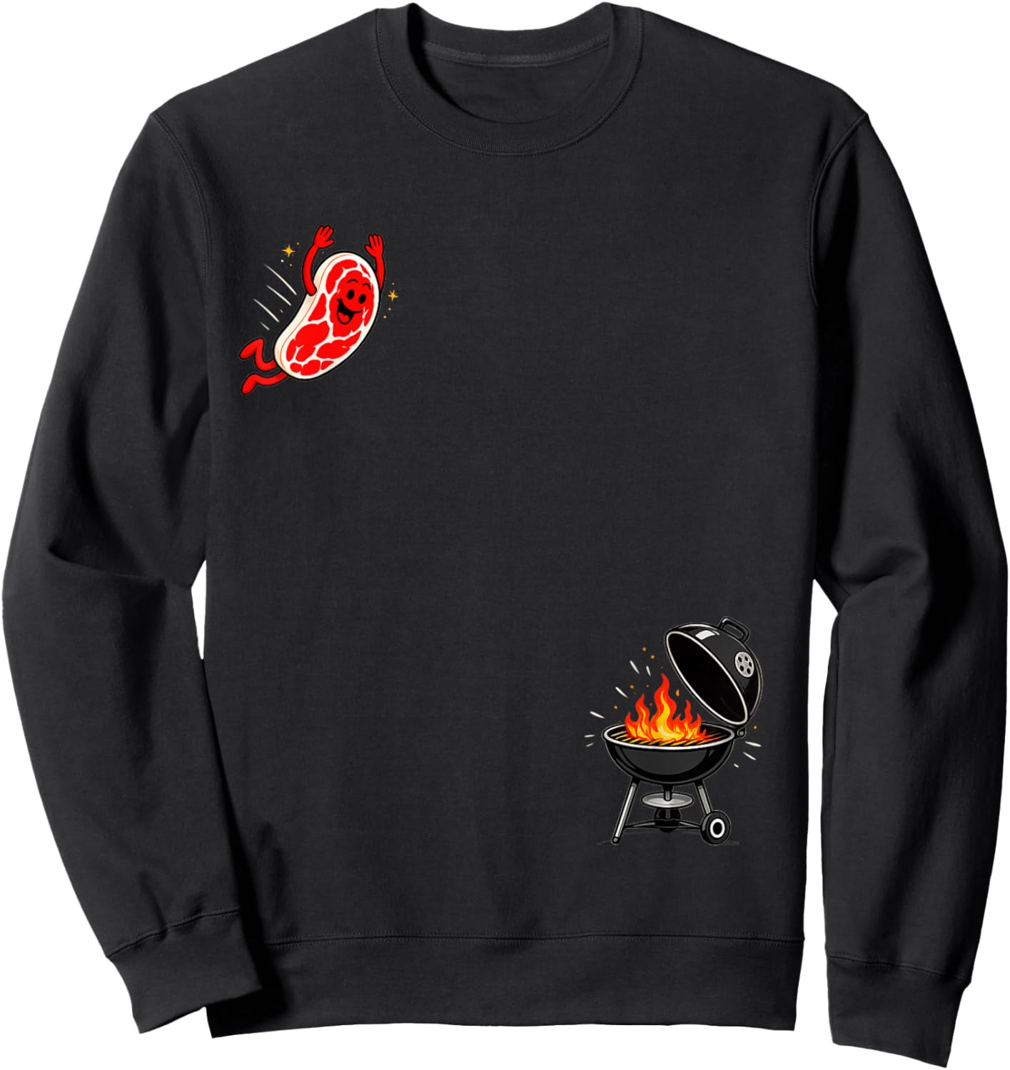 Steak Dive Funny Flying Steak BBQ Grilling Cartoon Humor Art Sweatshirt - Sweatshirt | Black