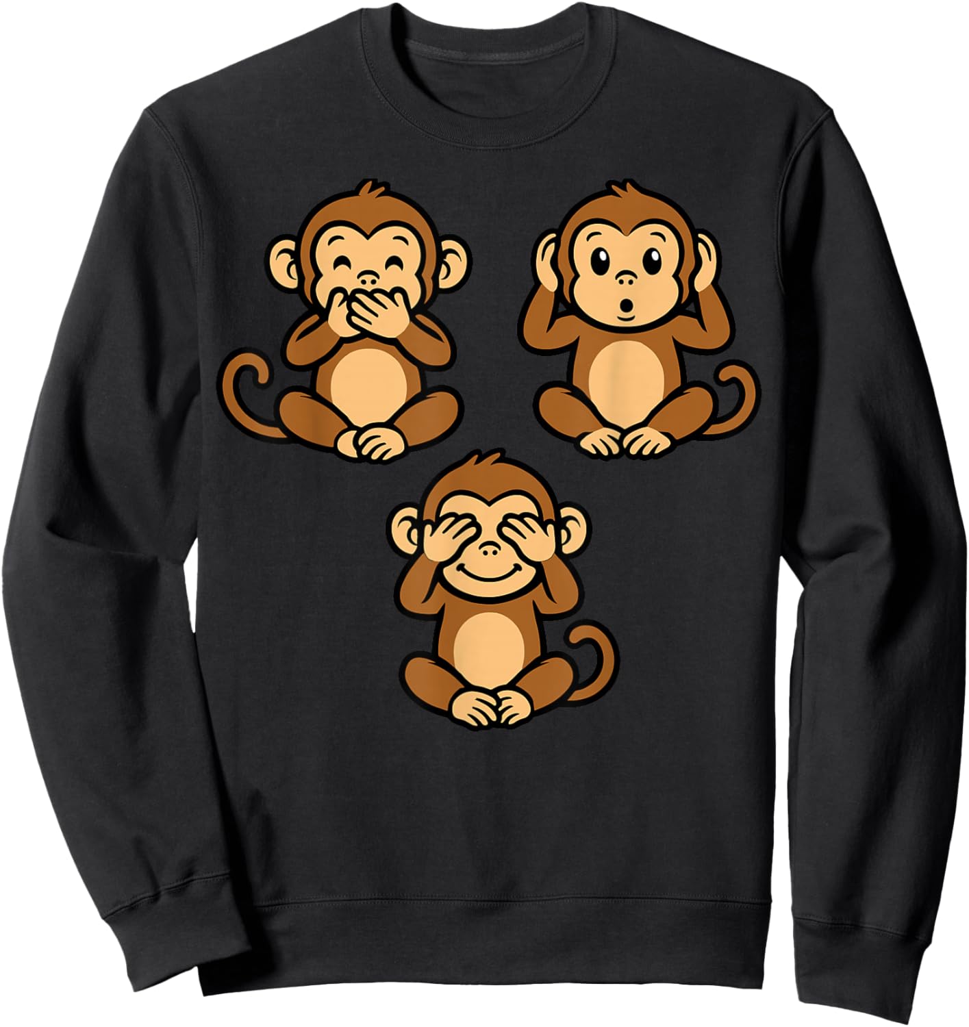 Three Wise Monkeys | Cute Chibi - Speak Hear See No Evil Sweatshirt - Sweatshirt | Black