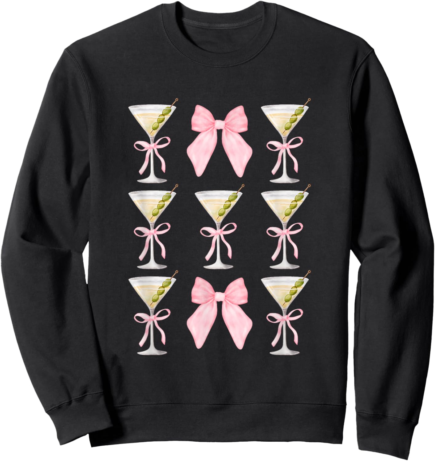Coquette Pink Bow Martini Time Drinking Vintage Cocktails Sweatshirt - Sweatshirt | Black