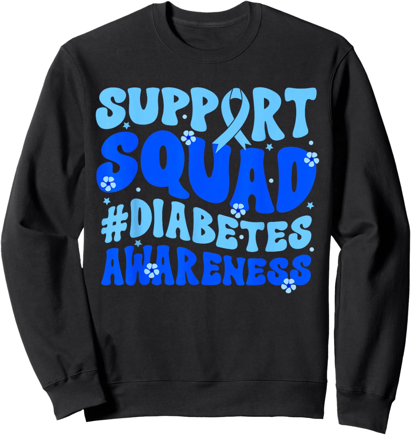 Groovy Support Squad Blue Ribbon Diabetes Awareness Month Sweatshirt - Sweatshirt | Black