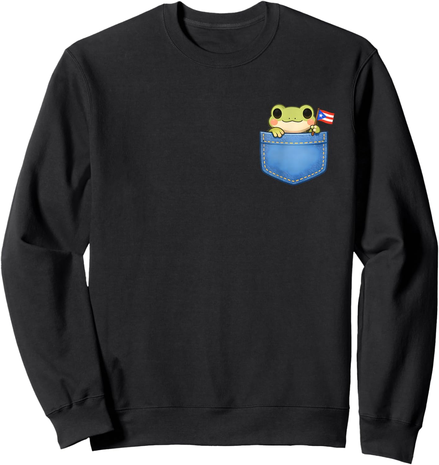 Cute Coqui Frog Pocket Puerto Rican Flag Boricua Kids Women Sweatshirt - Sweatshirt | Black