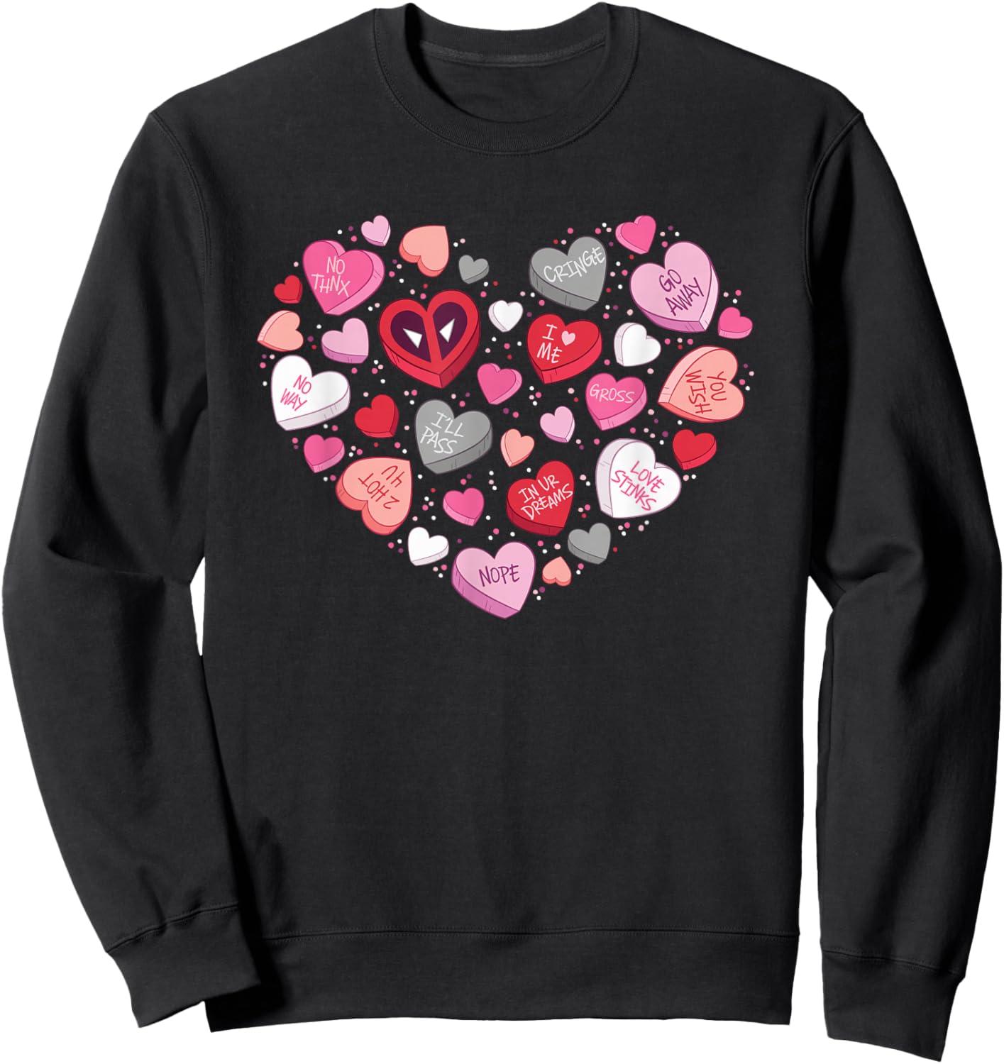 Marvel Valentine’s Day Deadpool Anti-Love Candy Hearts Sweatshirt - Sweatshirt | Black