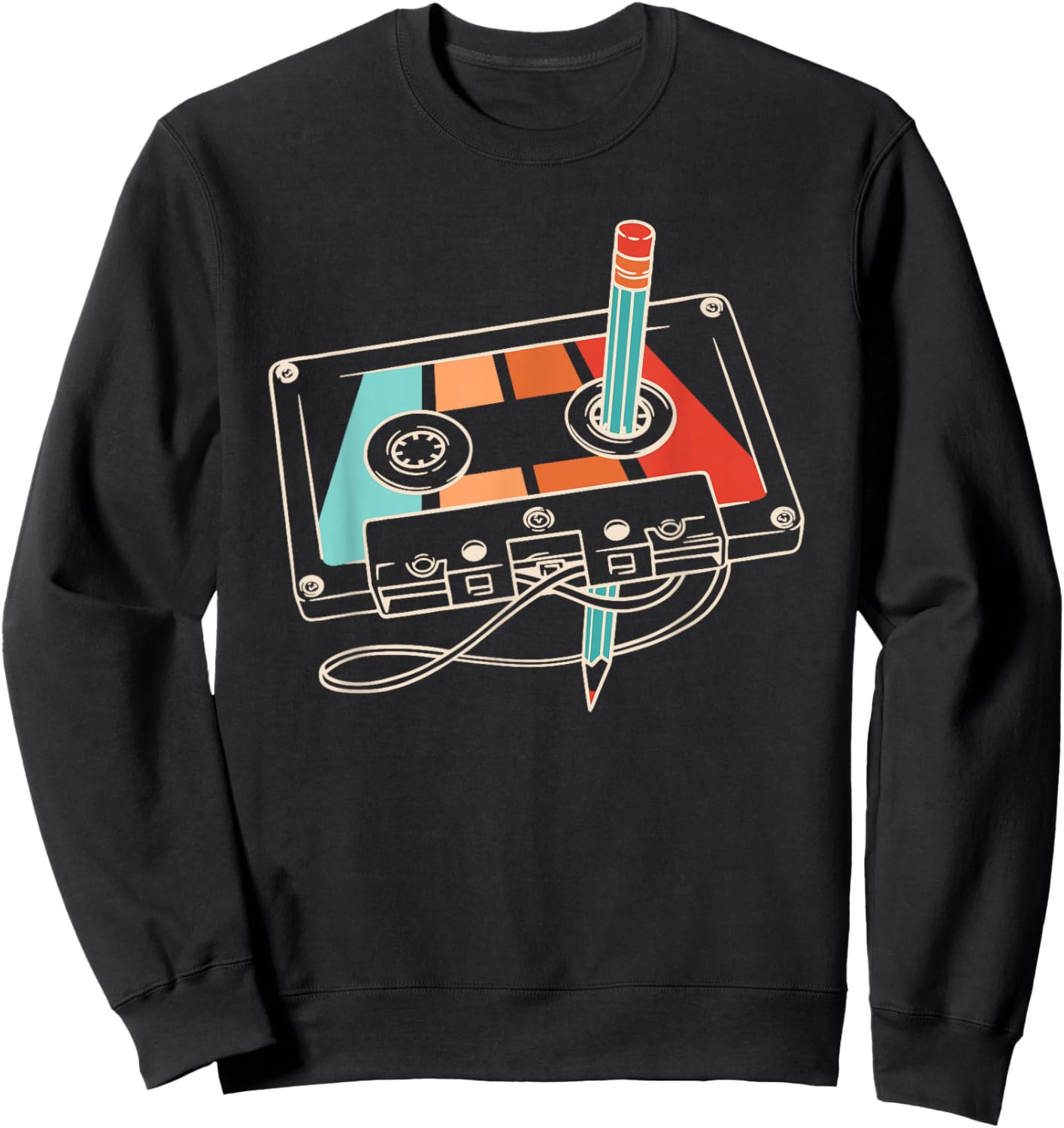 80s 90s Cassette Pencil Theme Party Outfit Men Women Kids Sweatshirt - Sweatshirt | Black