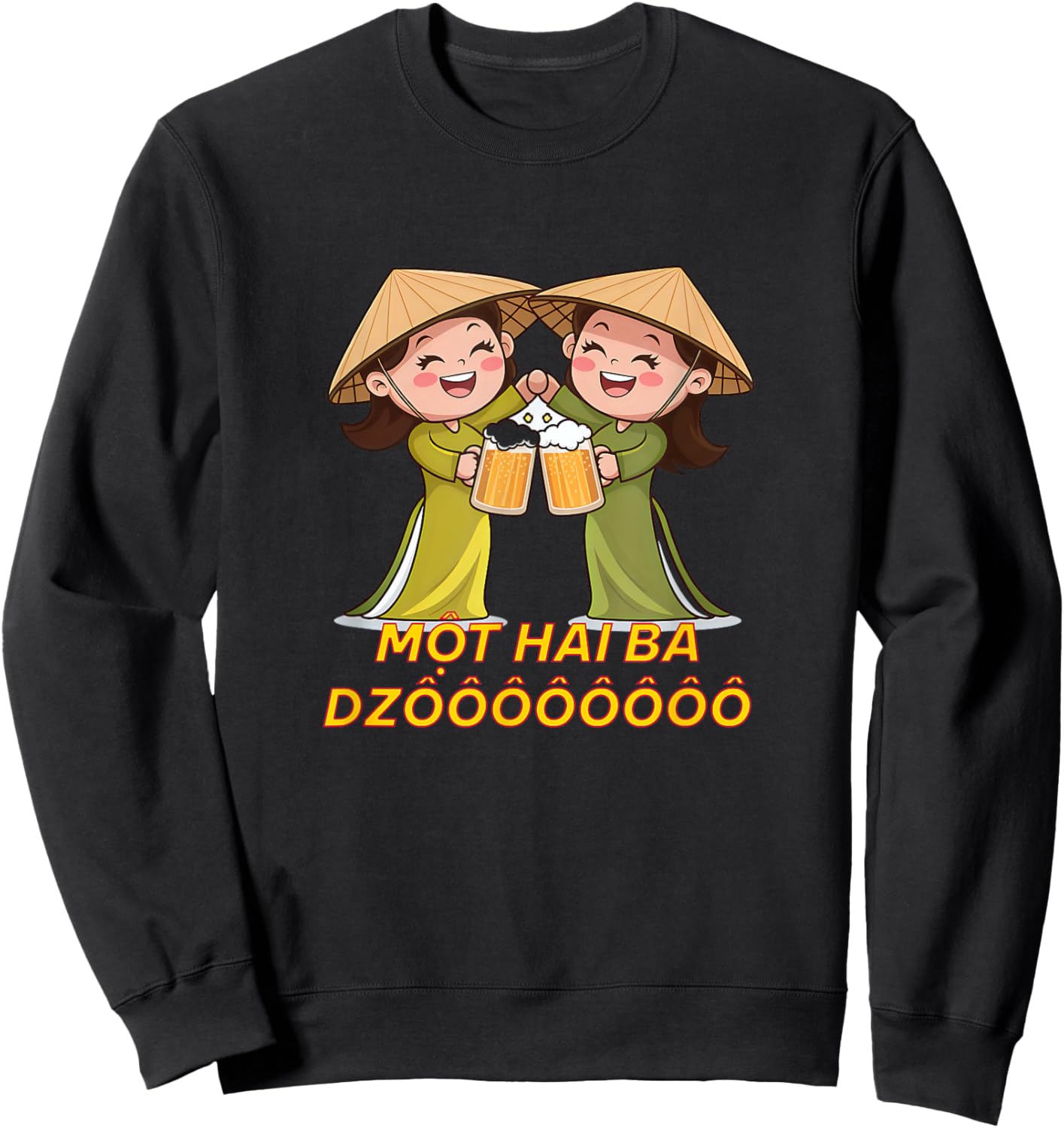 Vietnam Ao Dai Women Viet Cheers Mot Hai Ba Dzo Beer Sweatshirt - Sweatshirt | Black