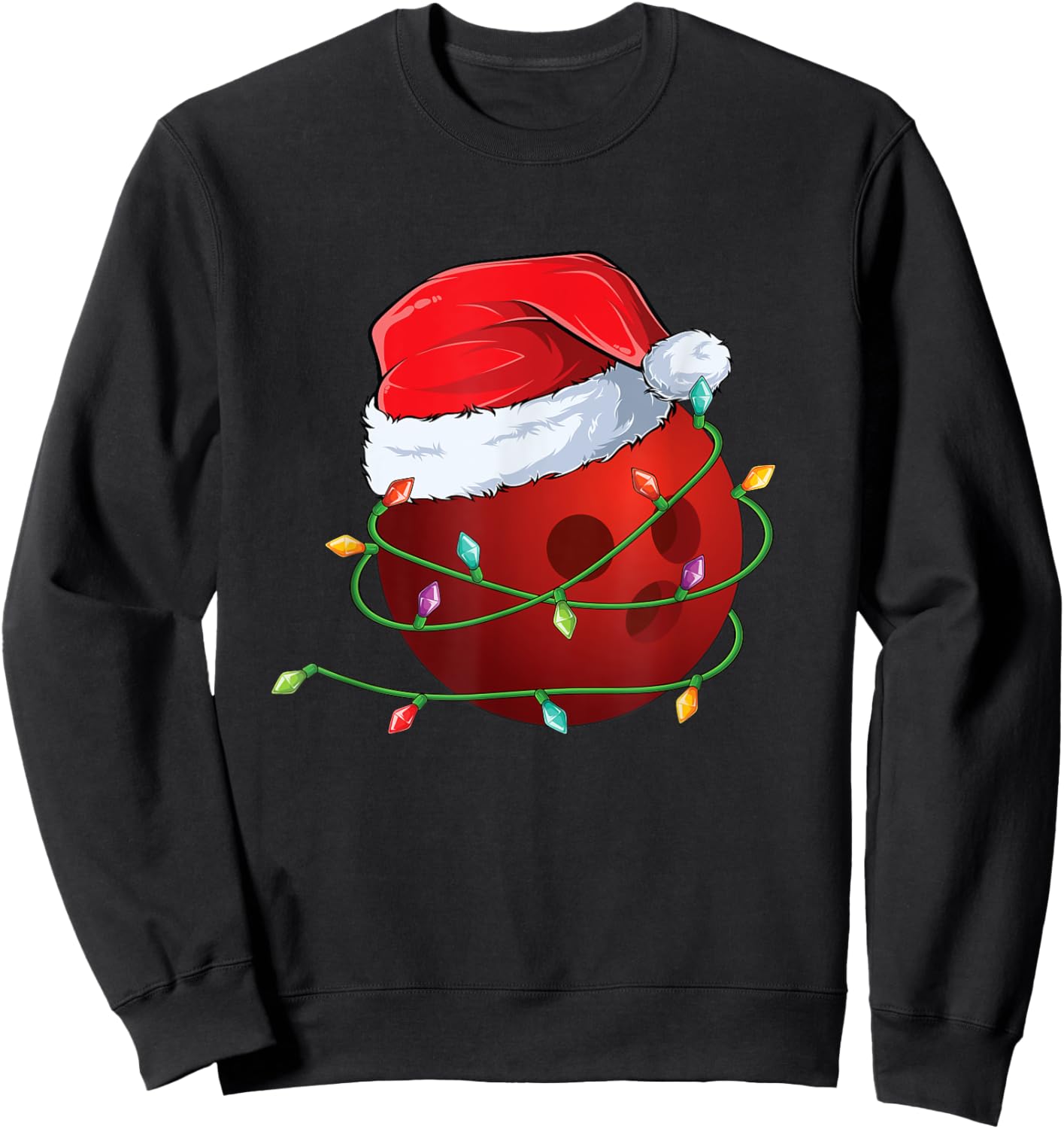 Christmas Bowling ball Santa Hat wrapped in Holiday Lights Sweatshirt - Sweatshirt | Black