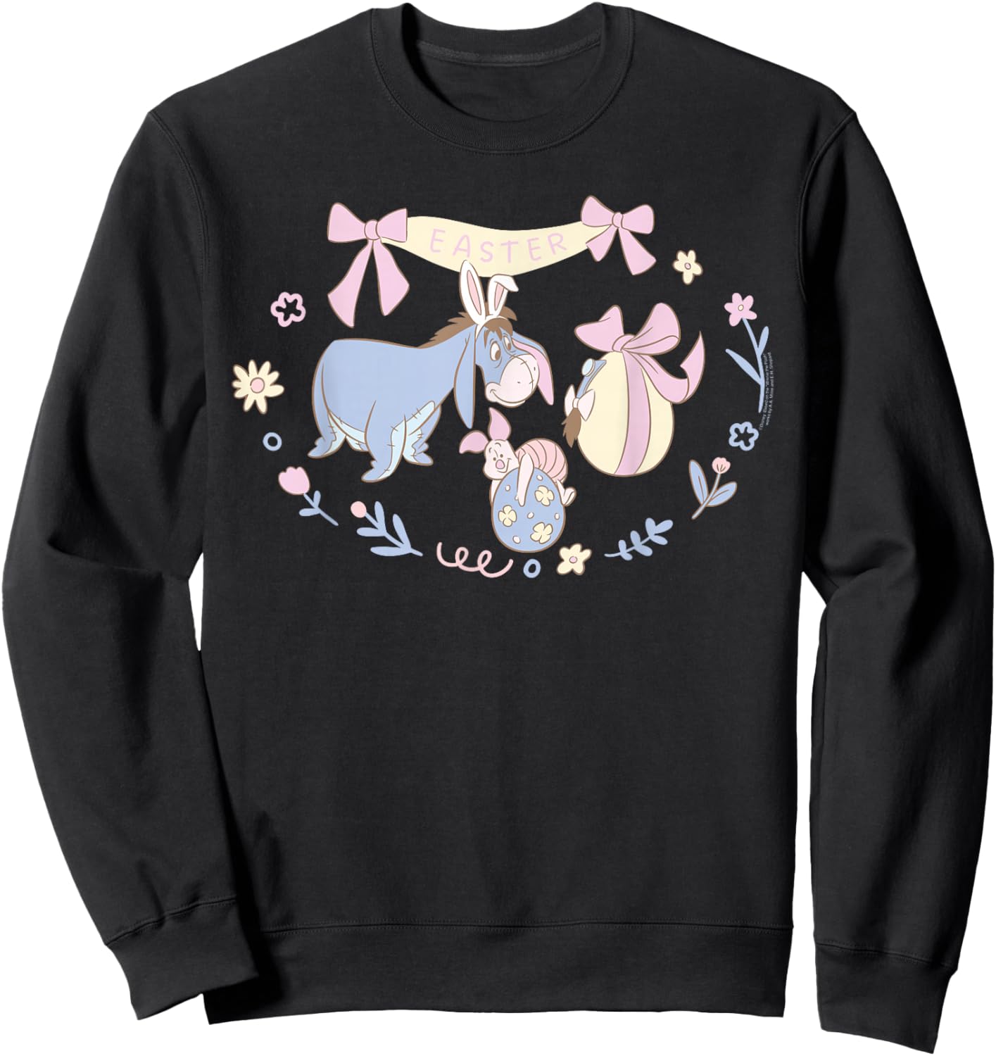 Disney Winnie The Pooh Piglet & Eeyore Easter Egg Spring Sweatshirt - Sweatshirt | Black