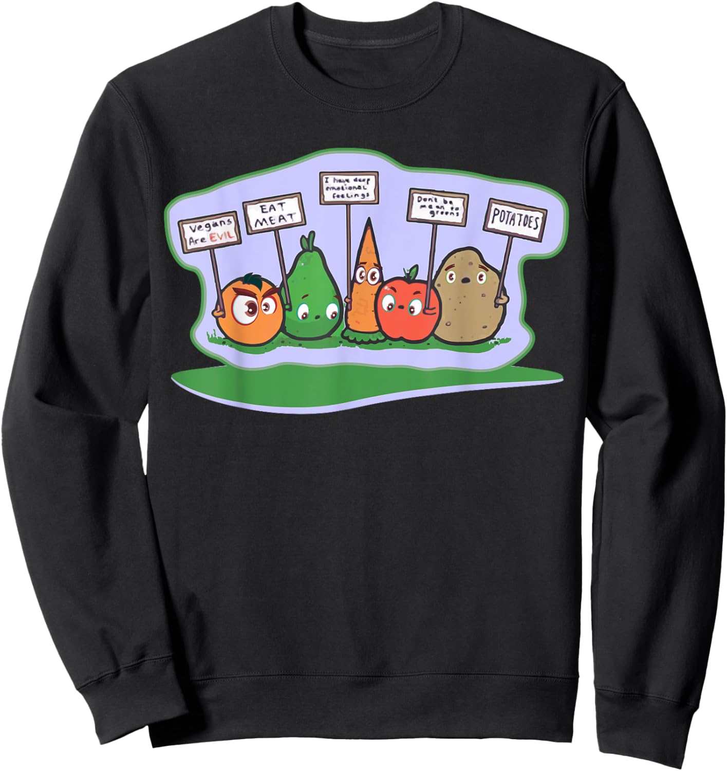 Anti Vegan Shirt Funny Fruit Vegetable Protest Meat Lover Sweatshirt - Sweatshirt | Black