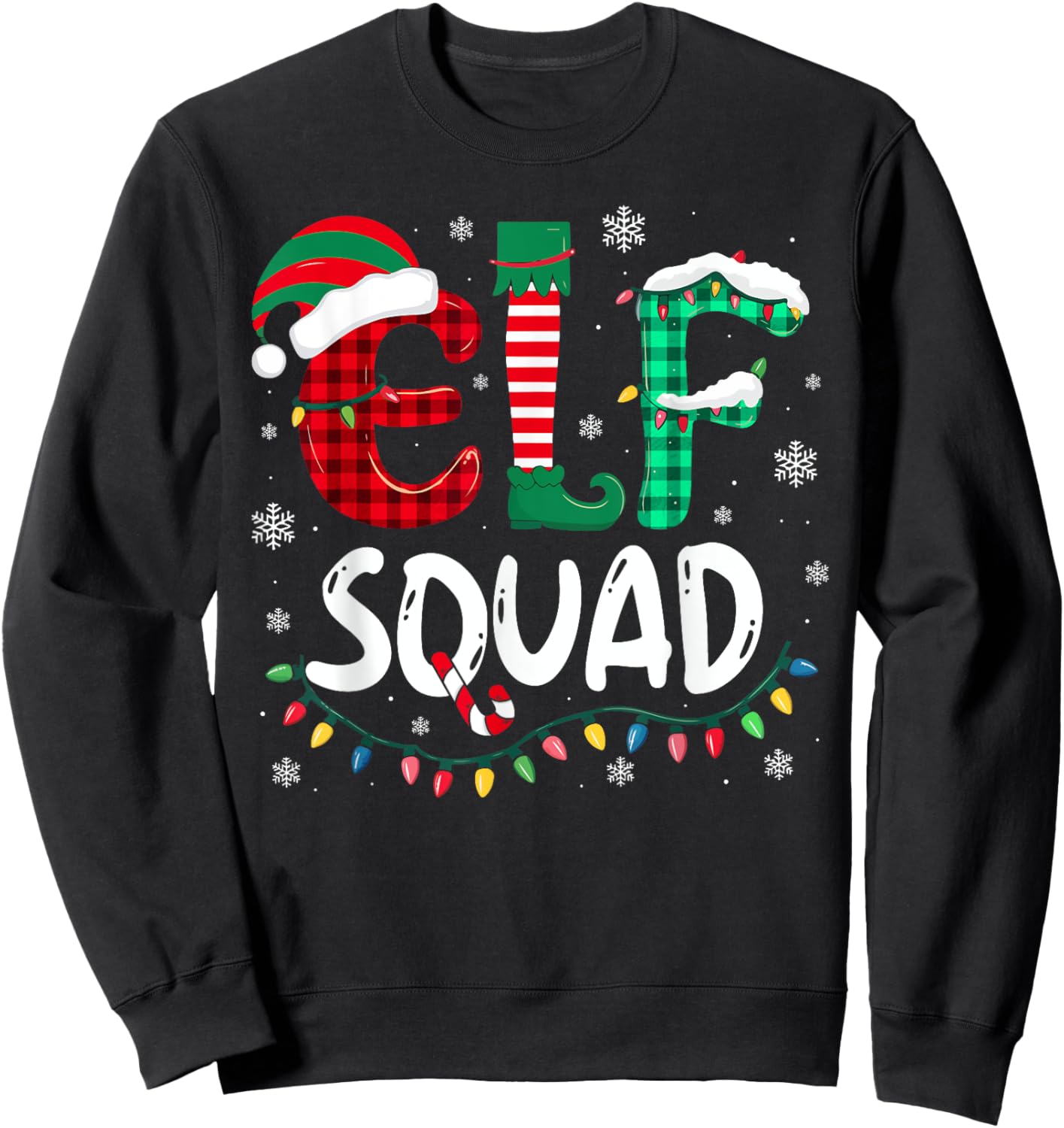 Funny Elf Family Christmas Matching Pajamas Xmas Elf Squad Sweatshirt - Sweatshirt | Black