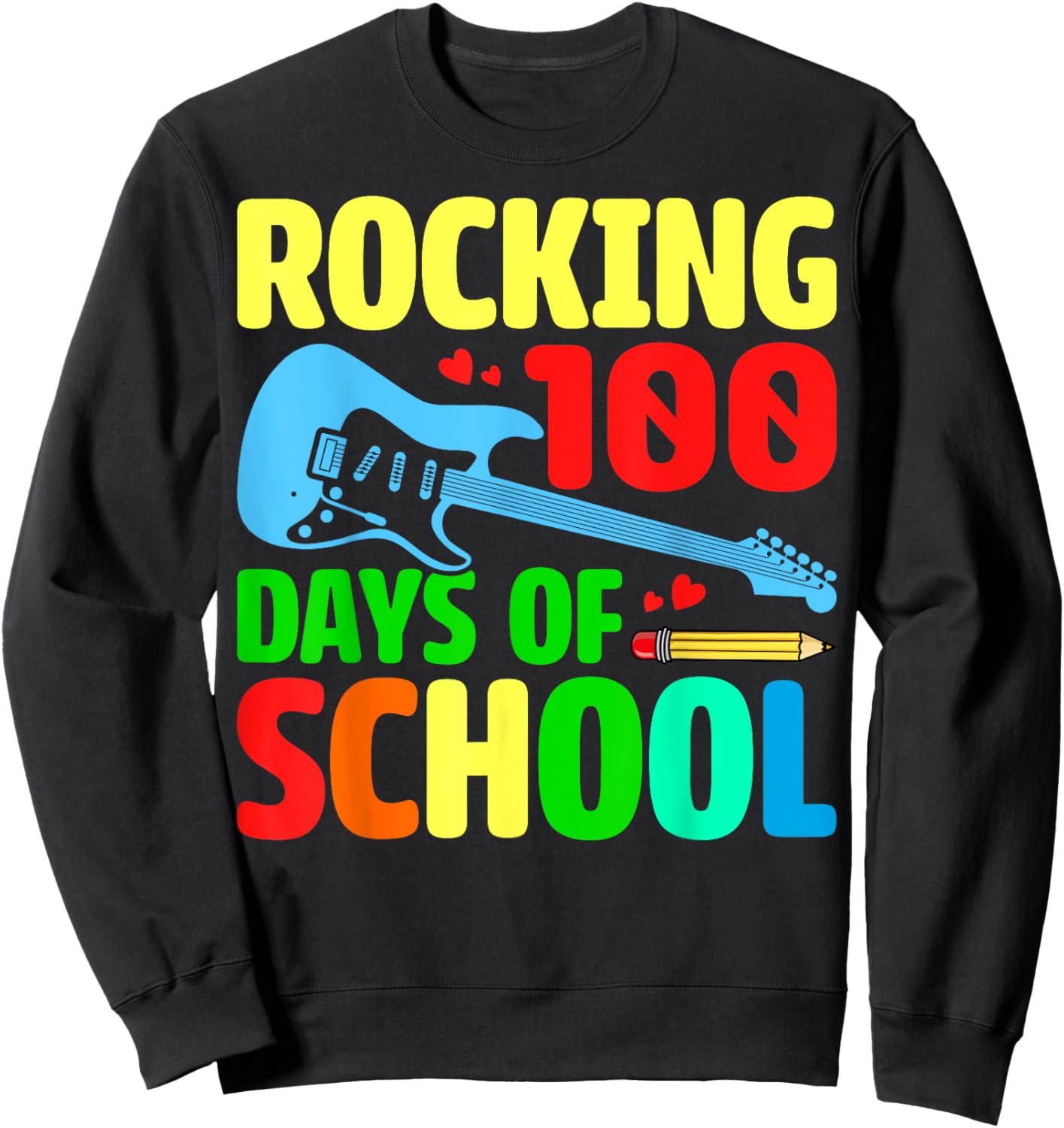 Rocking 100 Days of School Music Lover Students Teacher Sweatshirt - Sweatshirt | Black