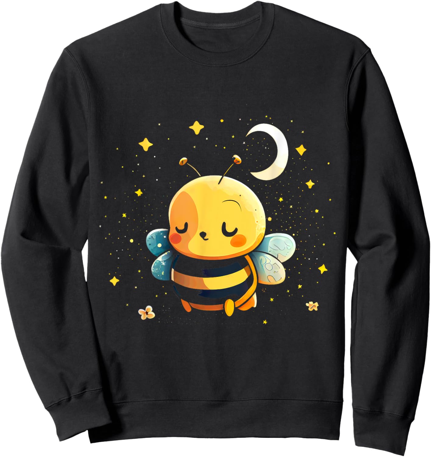 Peaceful Bumblebee Under Moon And Stars Sweatshirt - Sweatshirt | Black