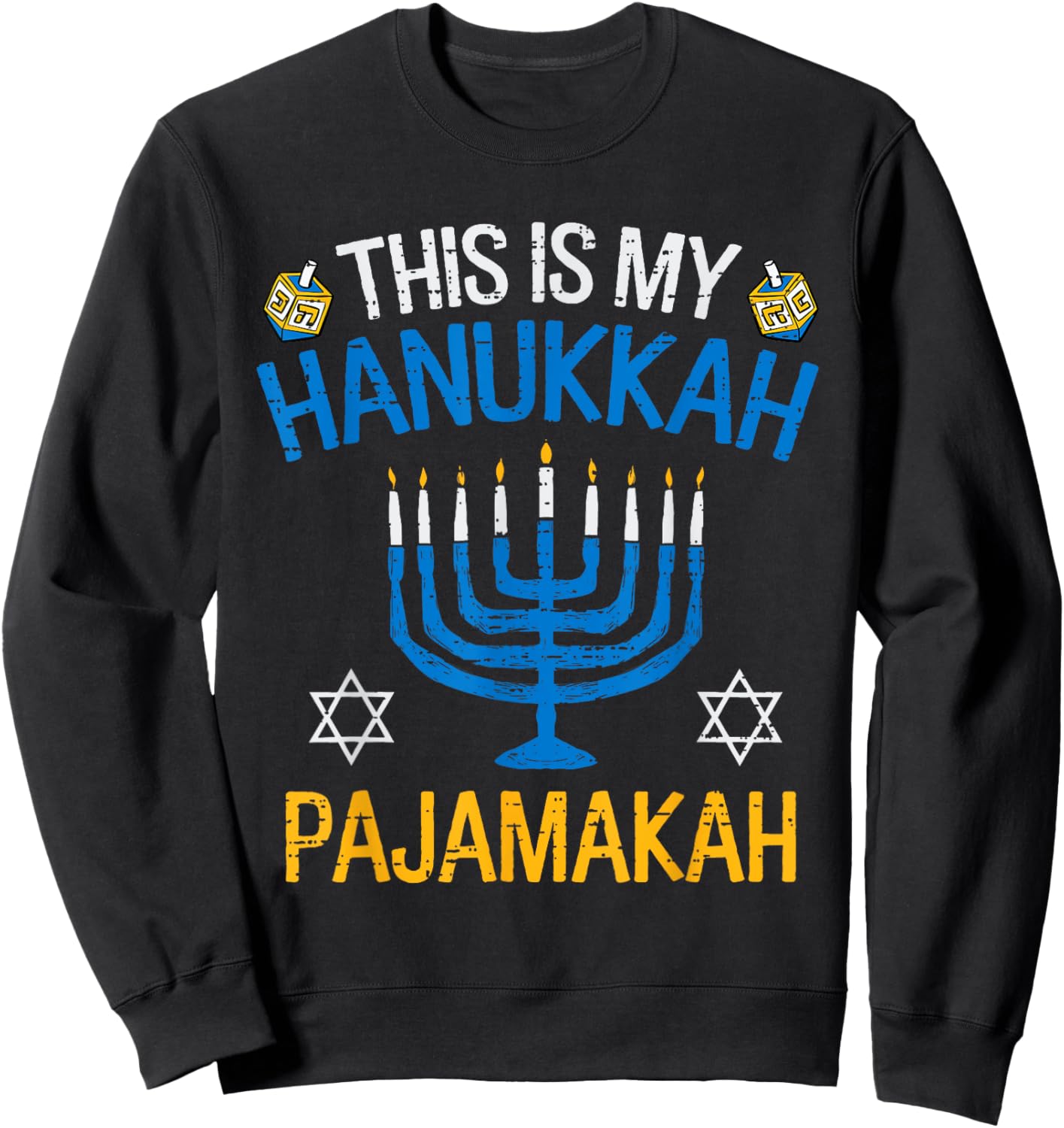 Vintage This is My Hanukkah Pajamakah Pajama Chanukah Jewish Sweatshirt - Sweatshirt | Black