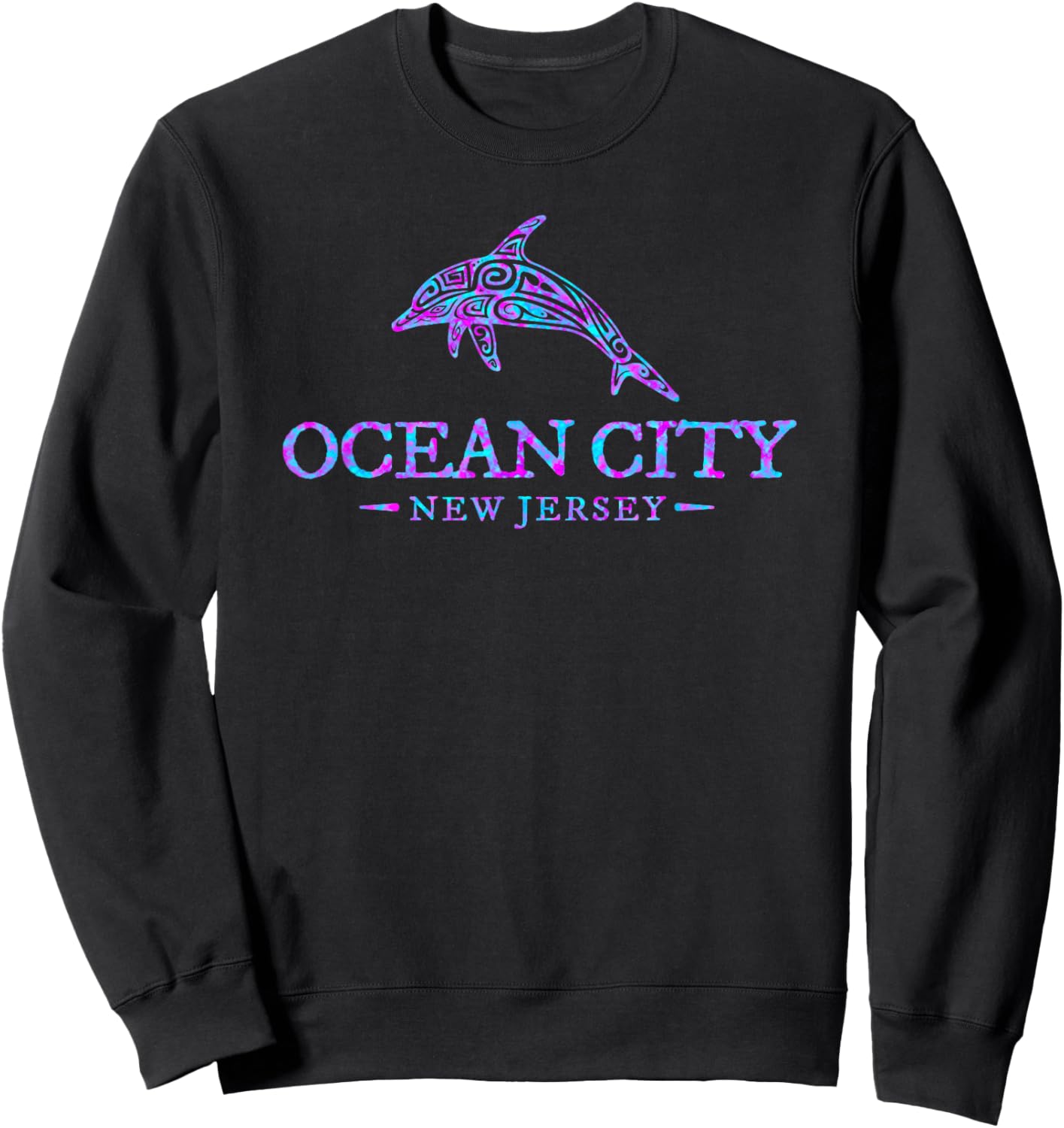 Ocean City New Jersey Colorful Dolphin Girls Boys Sweatshirt - Sweatshirt | Black