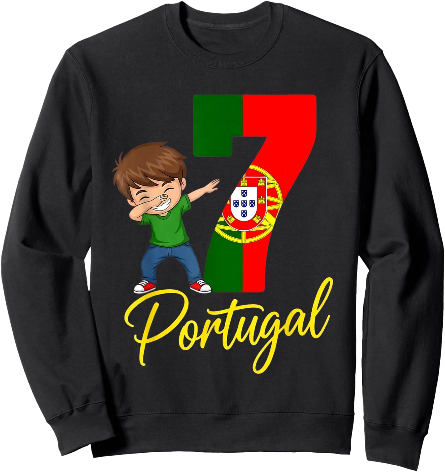 Portugal Flag Quinas Number 7 Dubbing Boys Kids Sweatshirt - Sweatshirt | Black