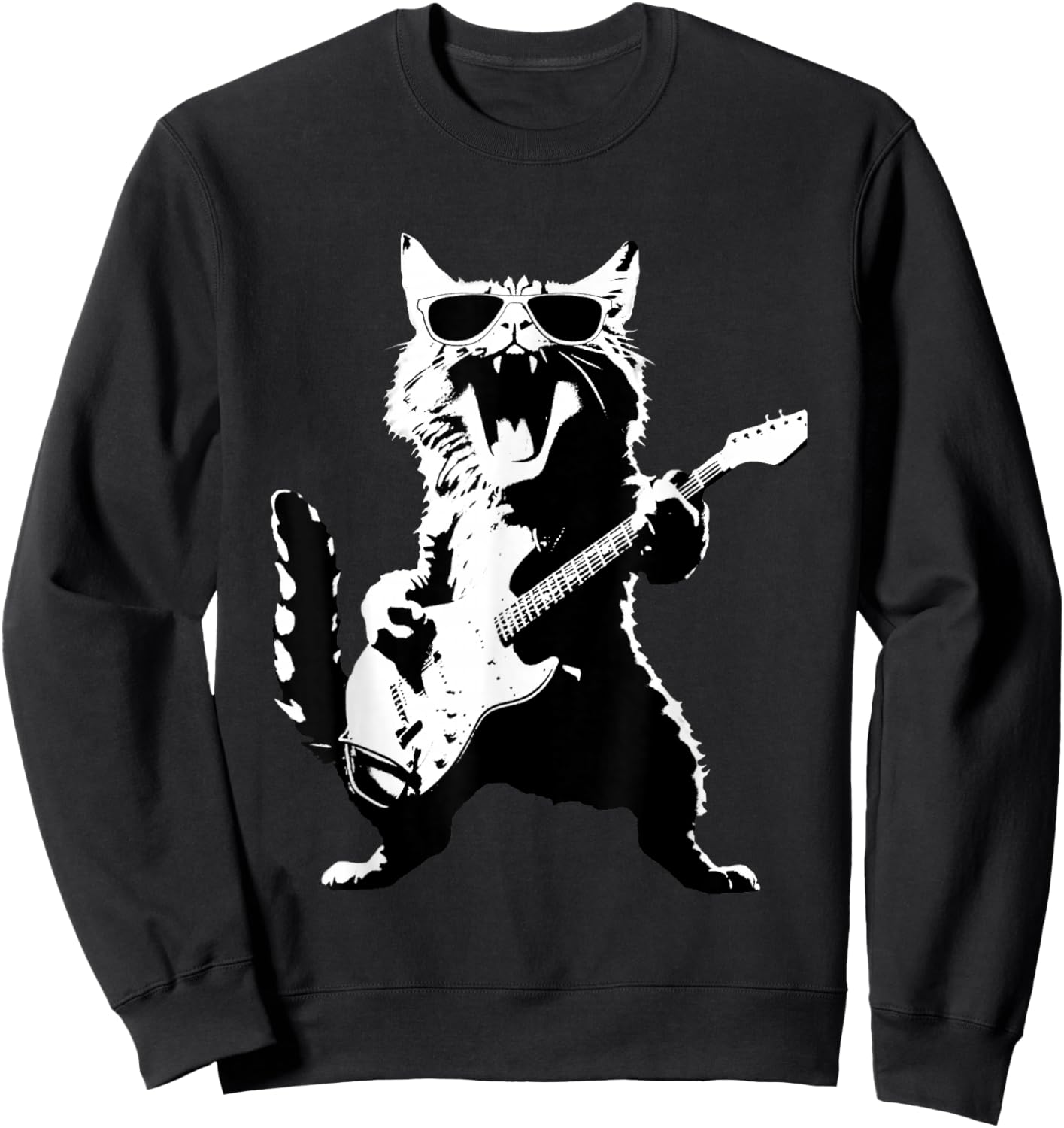 Black Cat Playing Guitar Sweatshirt - Sweatshirt | Black