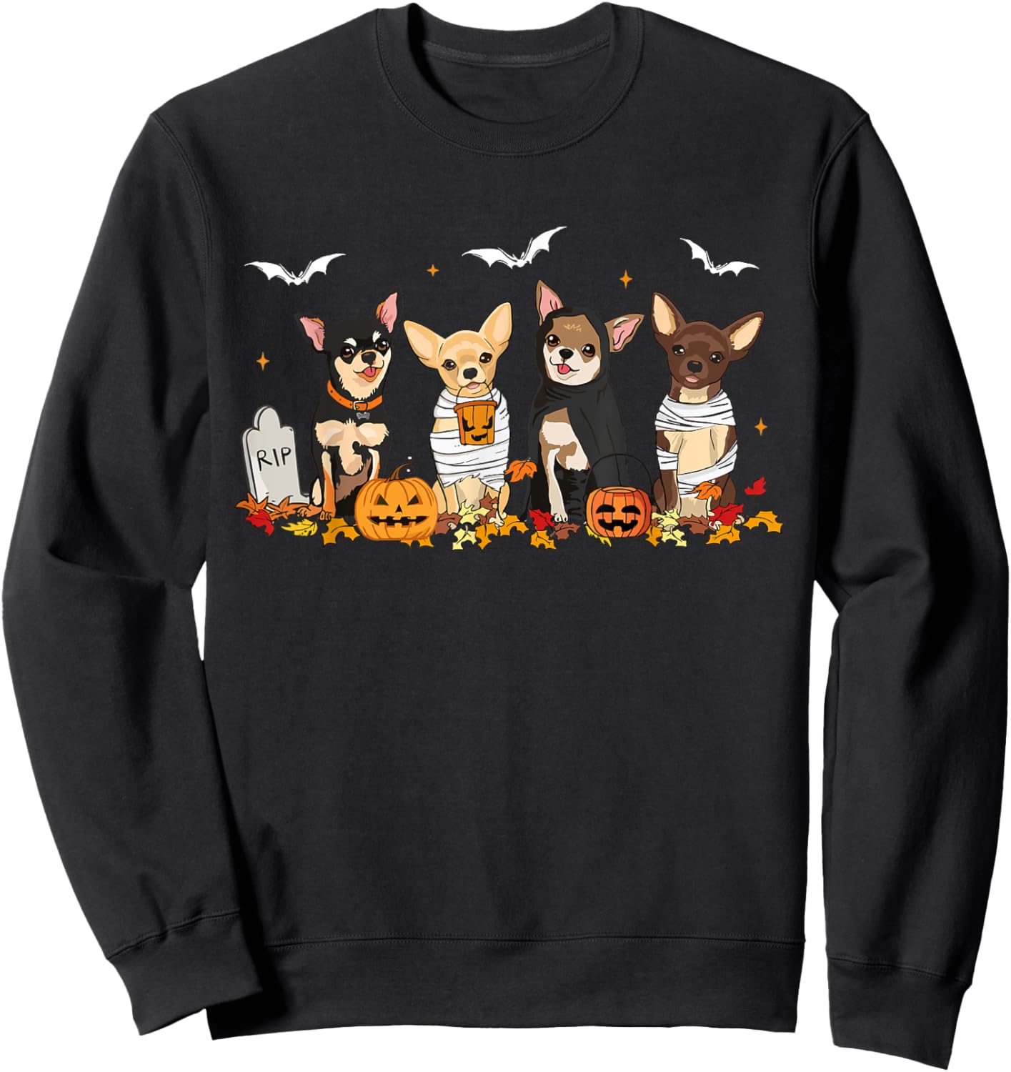 Funny Pumpkin Ghost Chihuahua Halloween Chihuahua Dog Mom Women Sweatshirt - Sweatshirt | Black