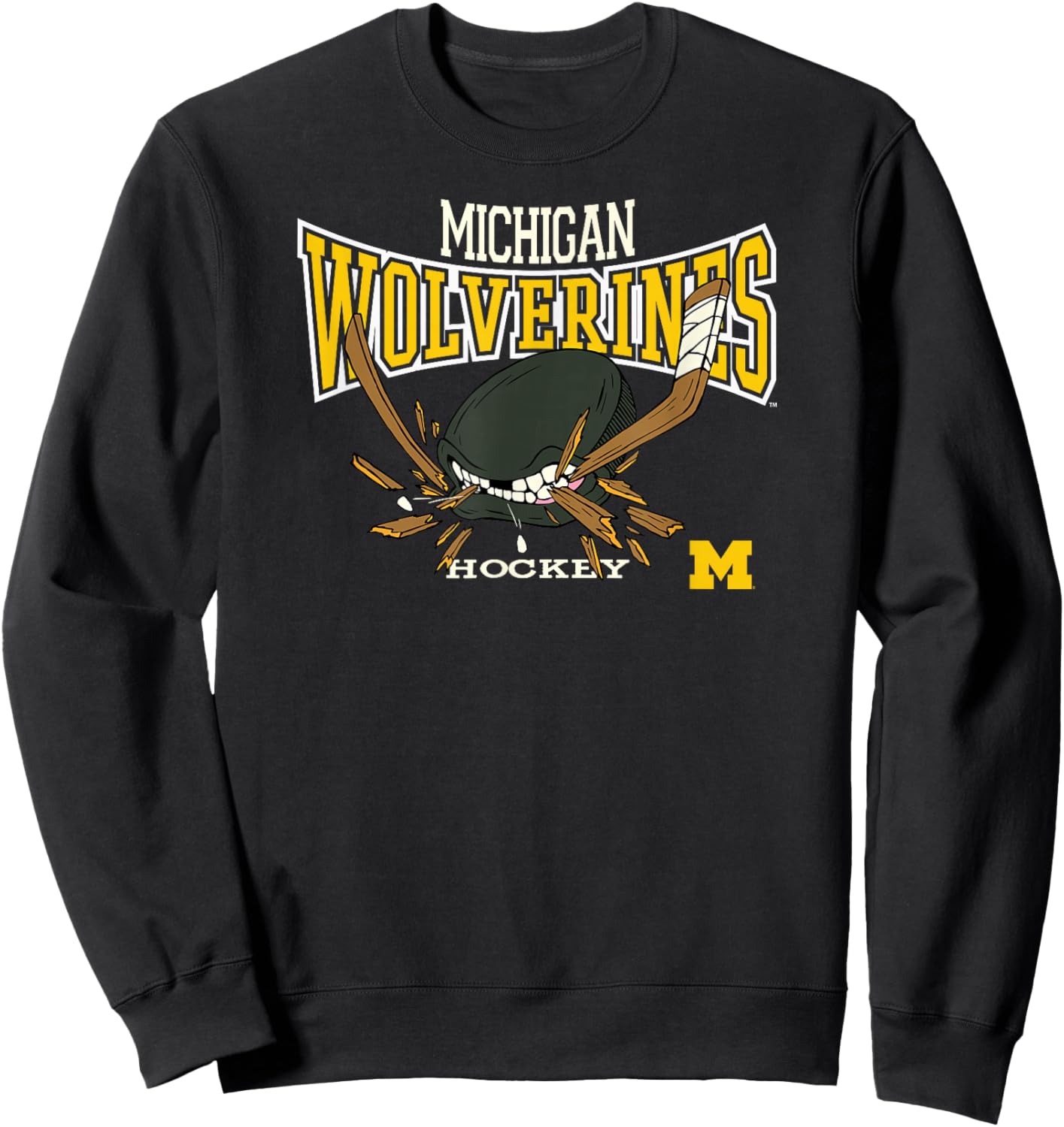 Michigan Wolverines Hockey Bite Navy Officially Licensed Sweatshirt - Sweatshirt | Black